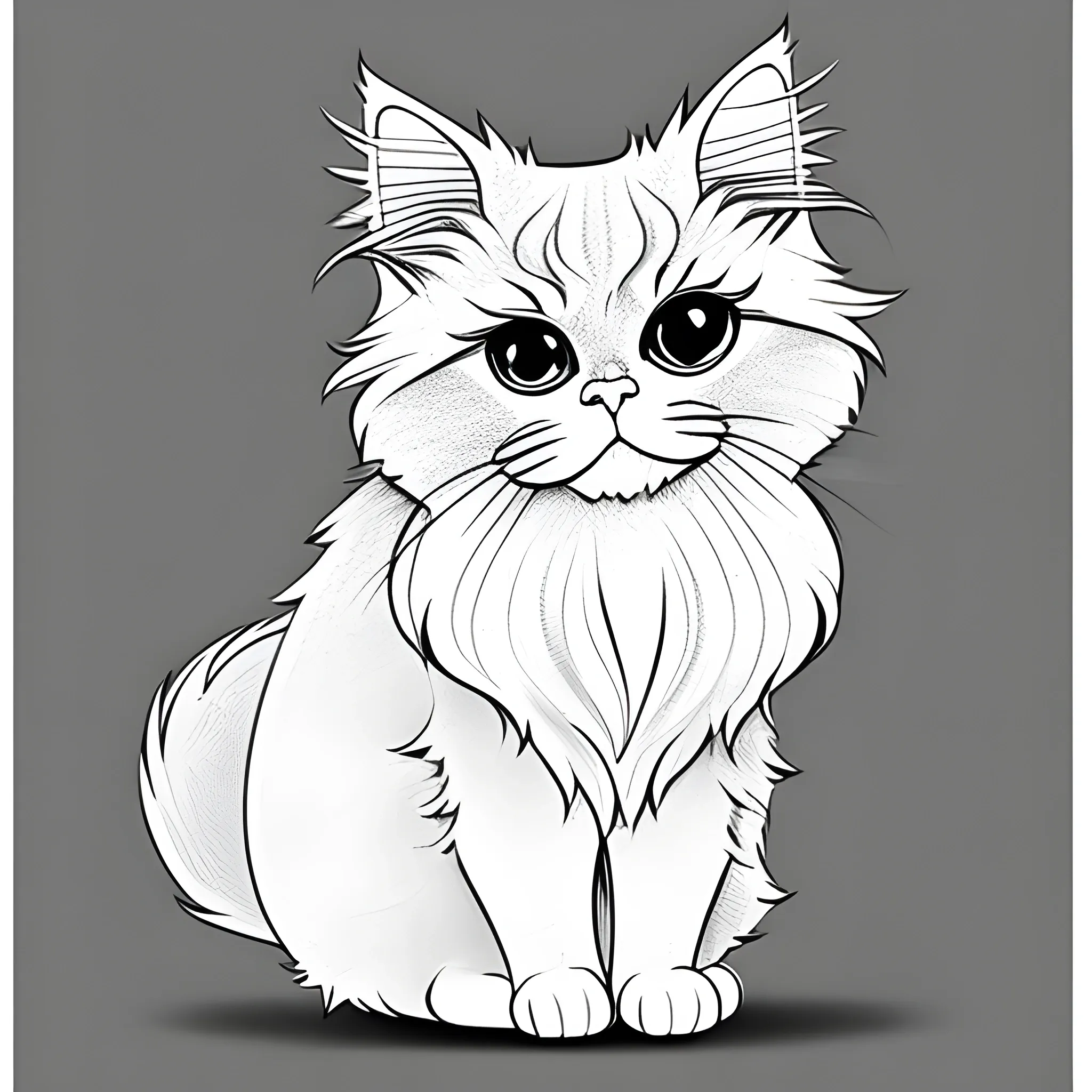 Cute Persian Cat for coloring book for kids, cartoon style, Pencil Sketch