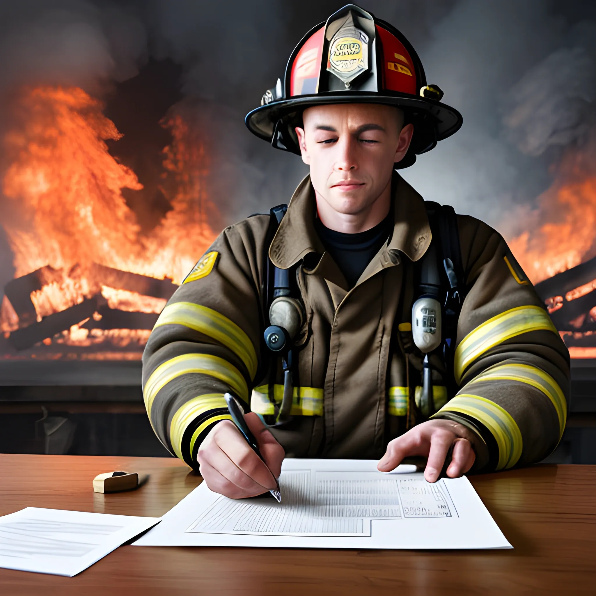 firefighter analising documents in table

