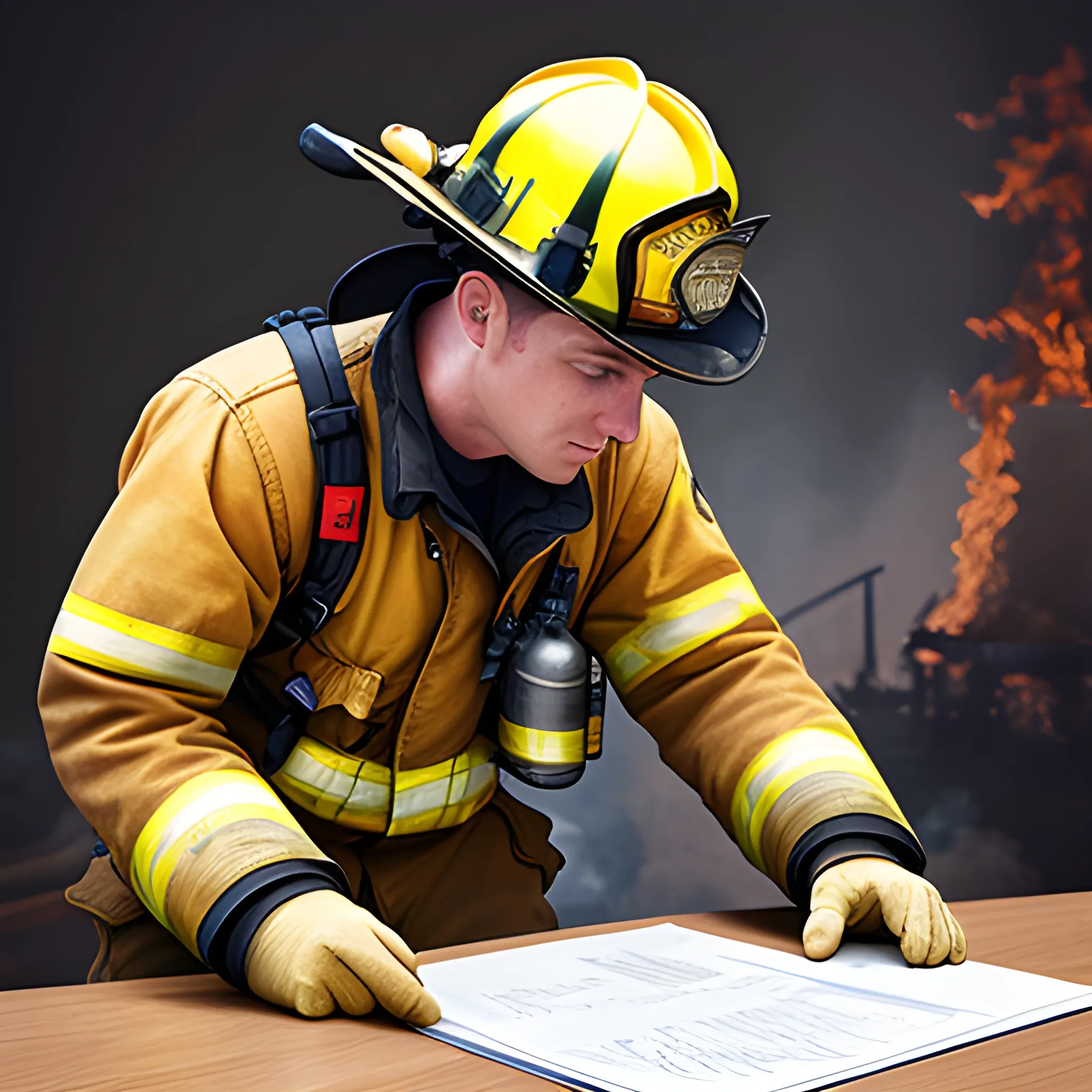 firefighter analising documents in table

