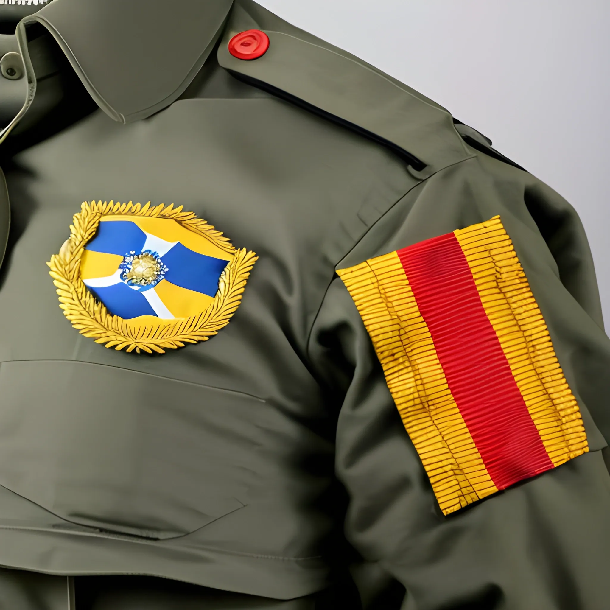 bombeiro analisando documento sobre uma mesa de madeira com roupa social militar em um escritório do departamento de incêndio com a bandeira do brasil emoldurada na parede além de outras decorações militares