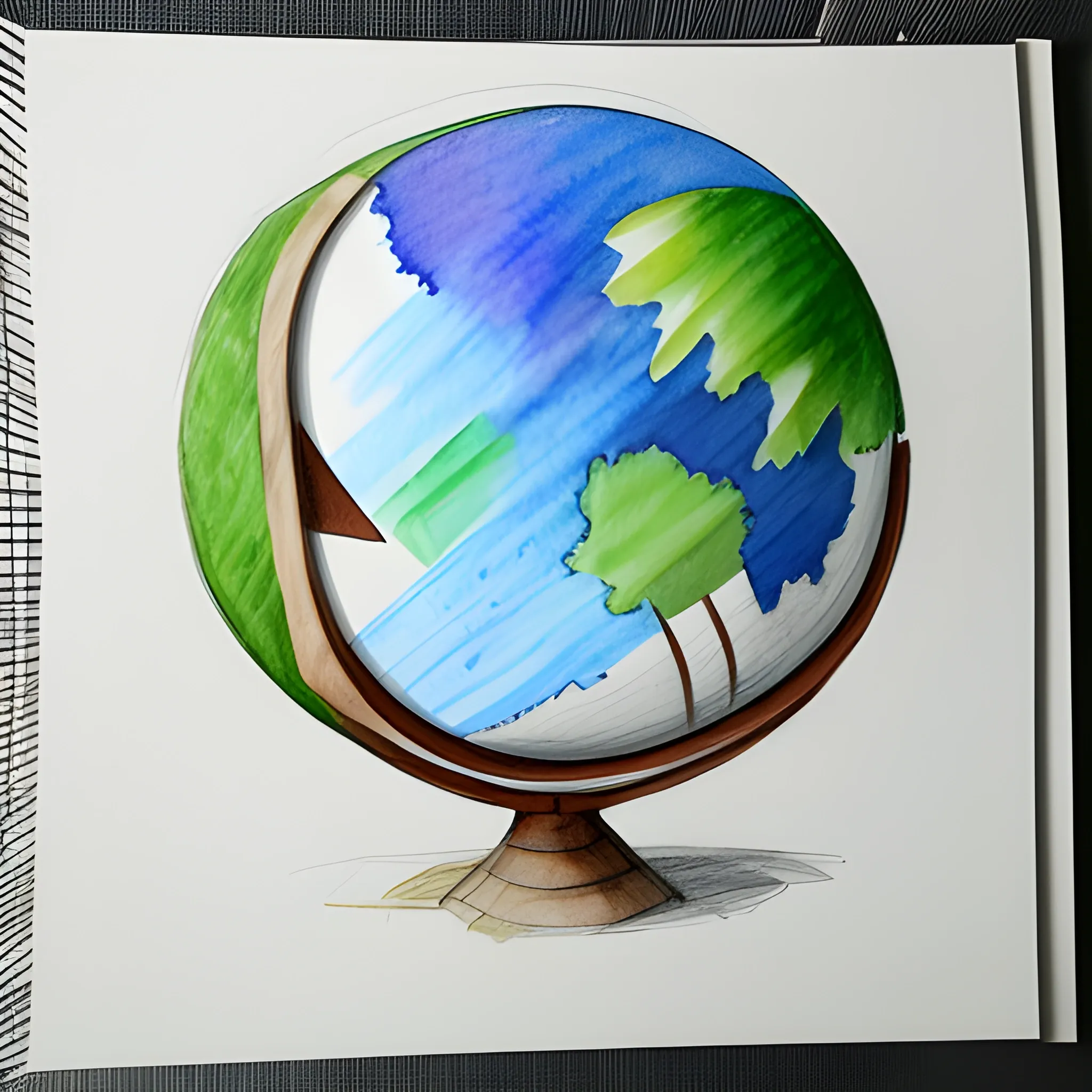 Forest globe 2D, Water Color, Pencil Sketch