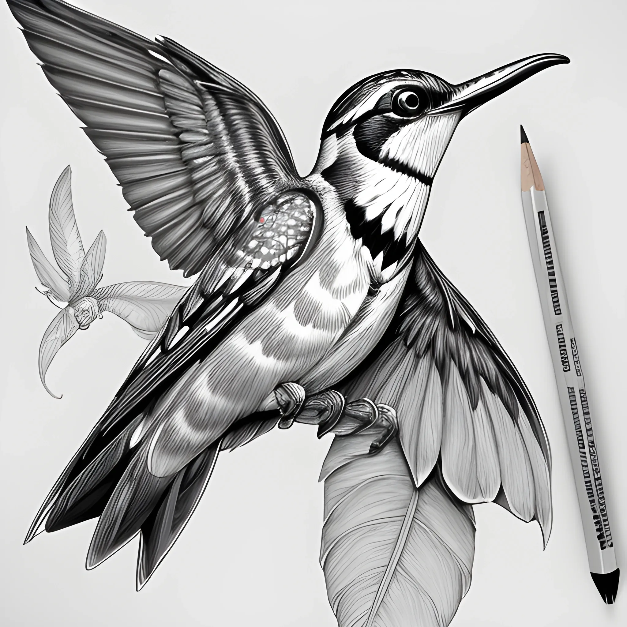 colibrí, highly detailed, artstation, MasterPiece, Award-Winning, Caran d'Ache Luminance, , Pencil Sketch