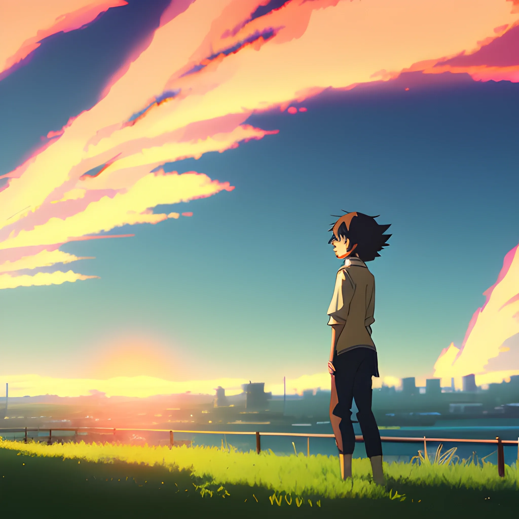 looking at optical flare in the sky in the style of makoto shinkai, Cartoon