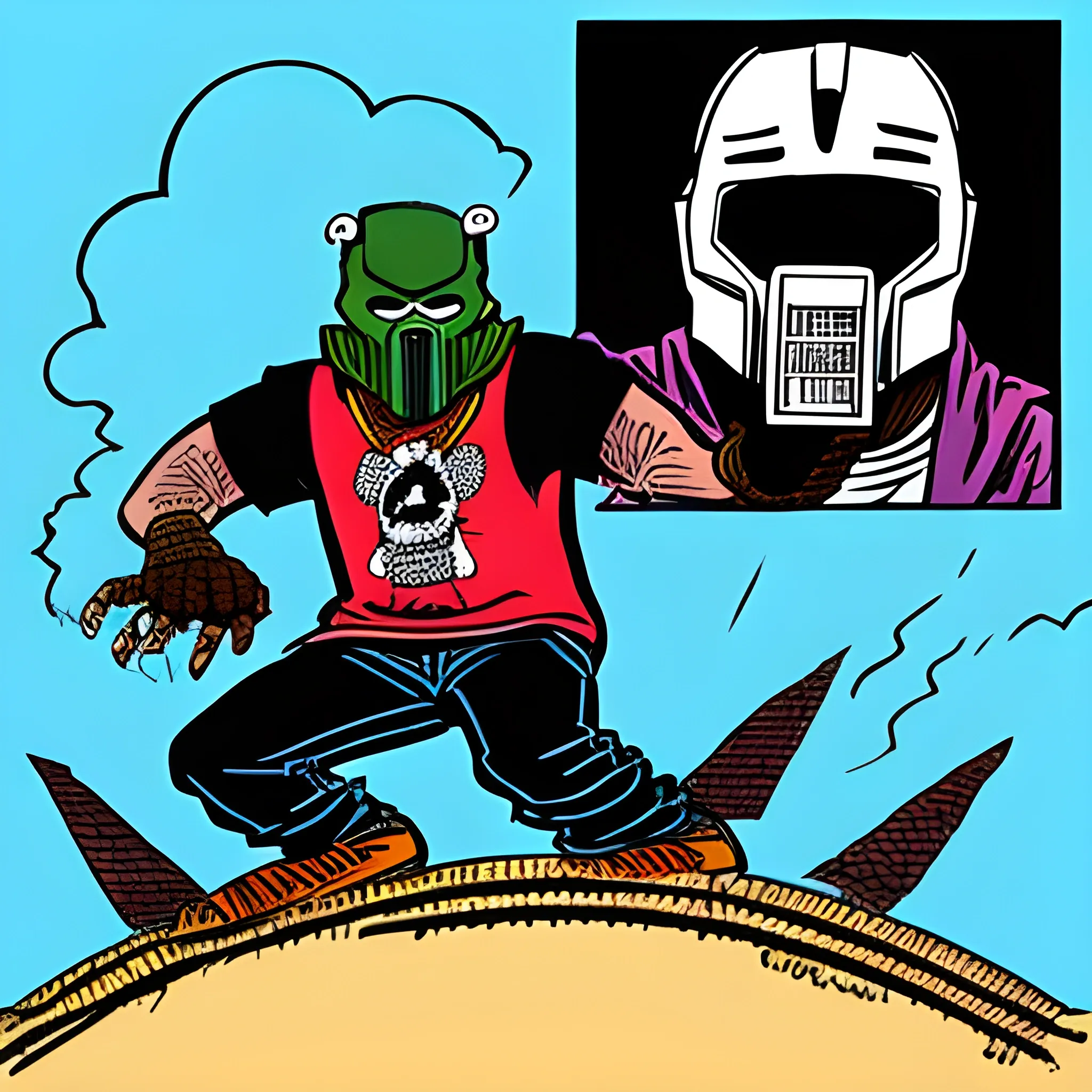 MF Doom doing crazy stunts, Cartoon