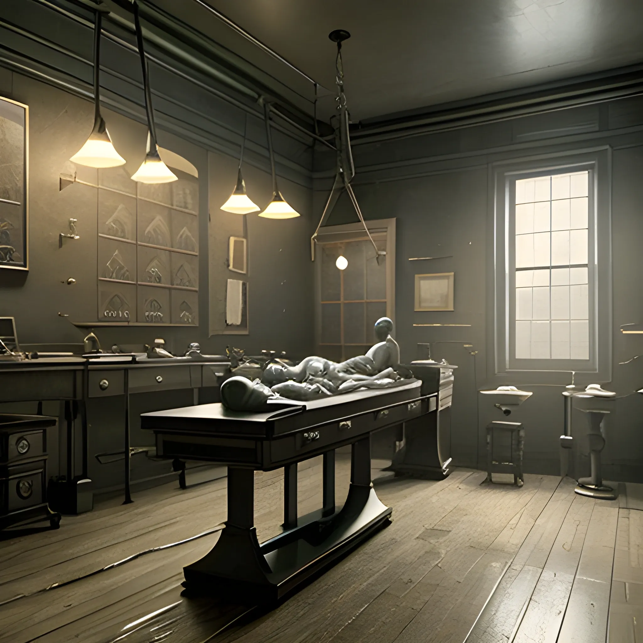 A gloomy 19th century operating room., ultra realist, 8k