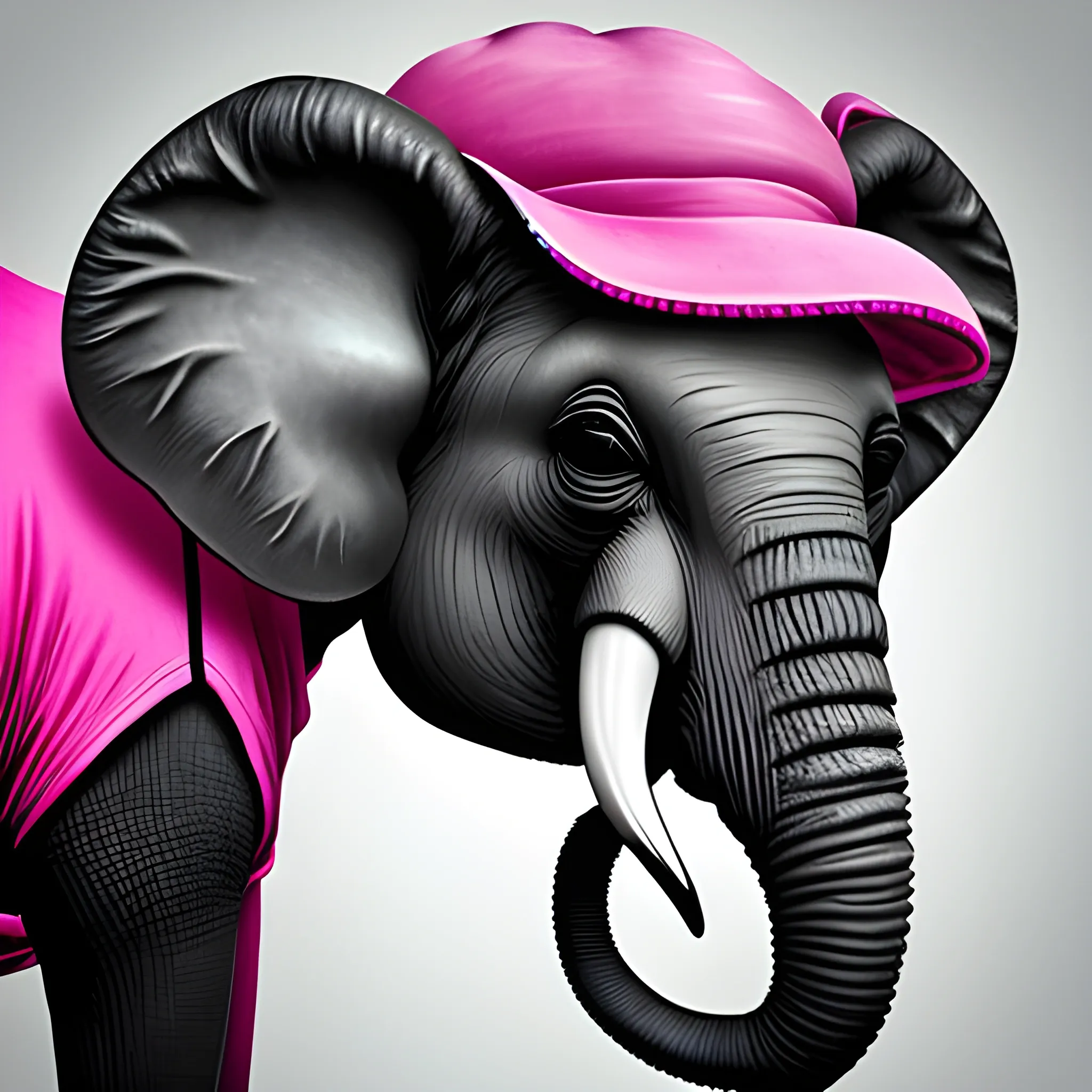 elefante alegre, rosado con negro, con aretes, estilo rockero , Trippy