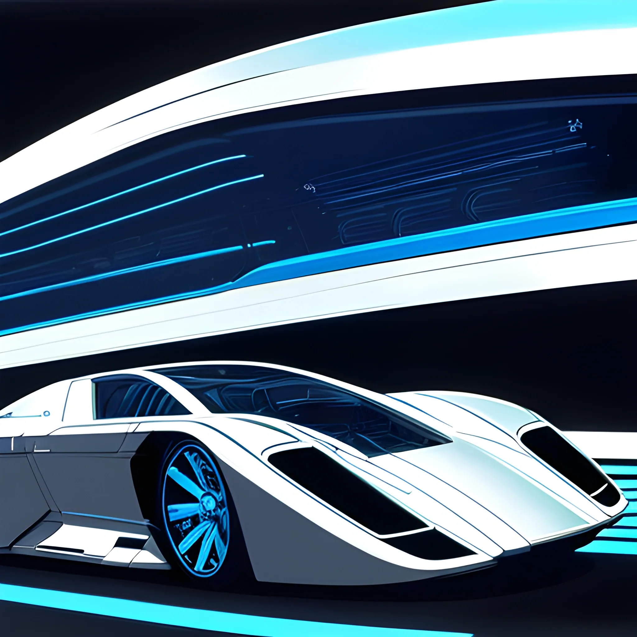 A sleek silver vehicle with glowing blue lines and spinning gears visible within. Syd Mead, futuristic