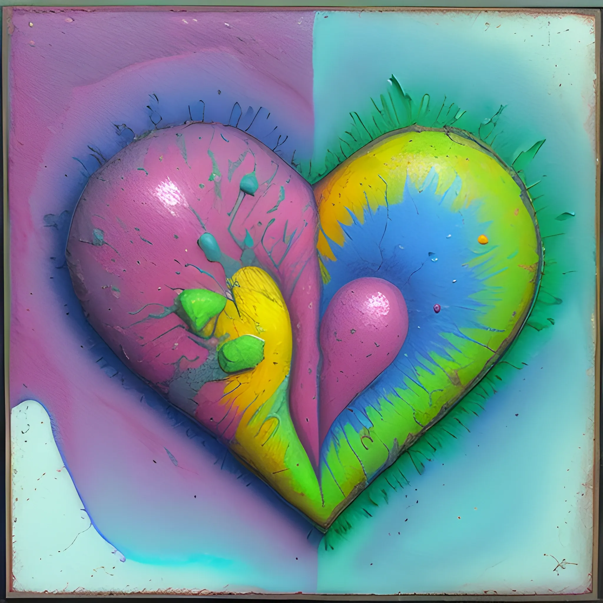 my heart's made out of concrete, Oil Painting, 3D, Trippy, Water Color