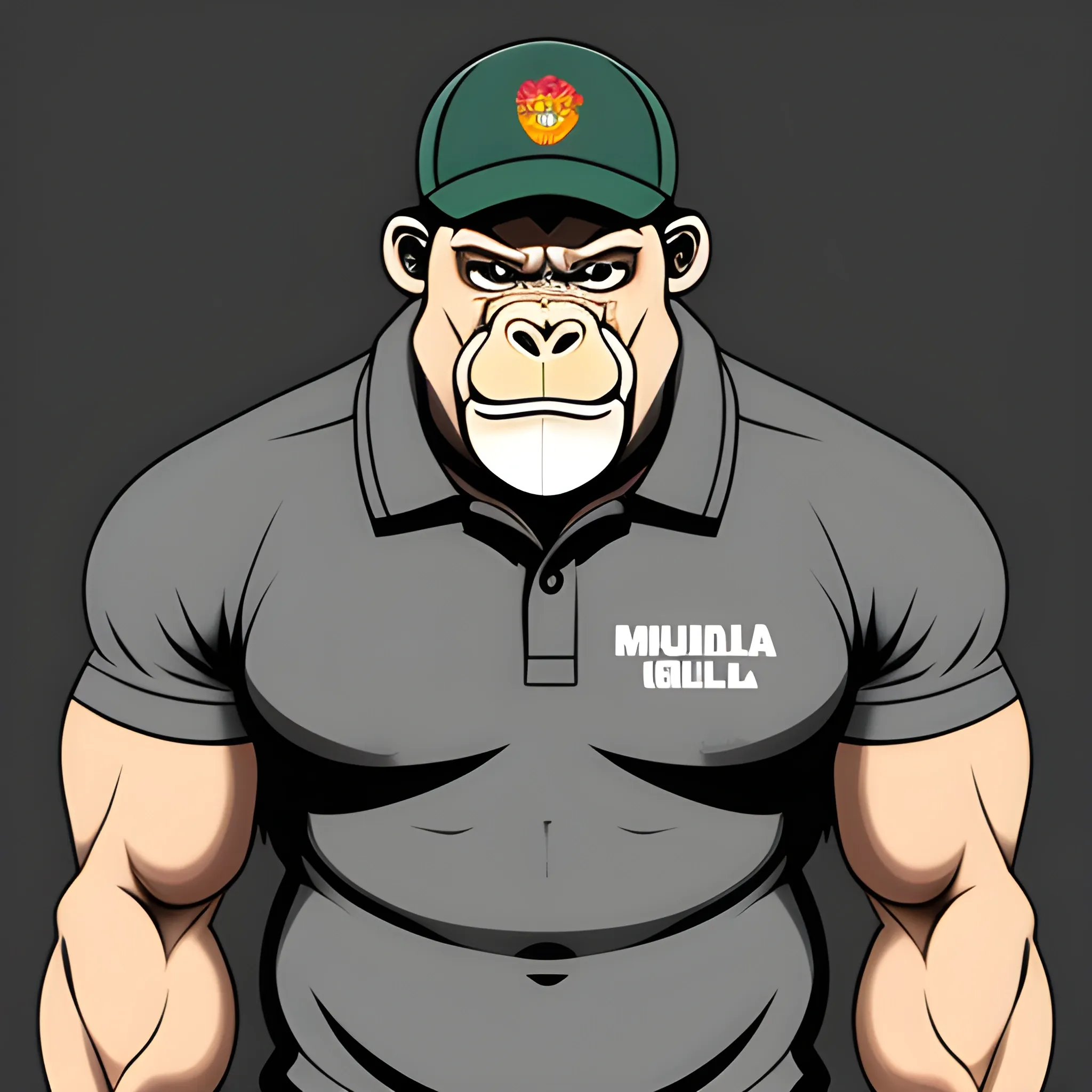 Muscular gorilla with polo shirt and logo cap, Cartoon