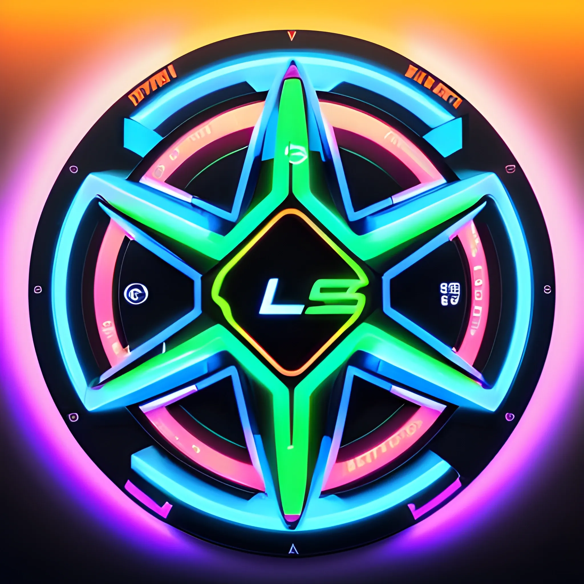 A futuristic, neon-lit SL8R logo design radiating an aura of edginess, crafted in the sleek Bebas font, with a mesmerizing triadic color scheme of electric blue, burning orange, and neon green, evoking the high-octane thrill of a sports car racing at top speed.