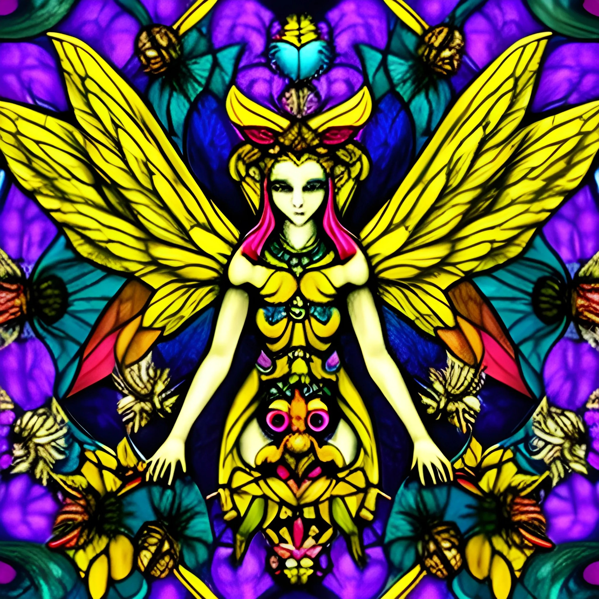 Vitral, multicolor, abeja, angel side, demon side