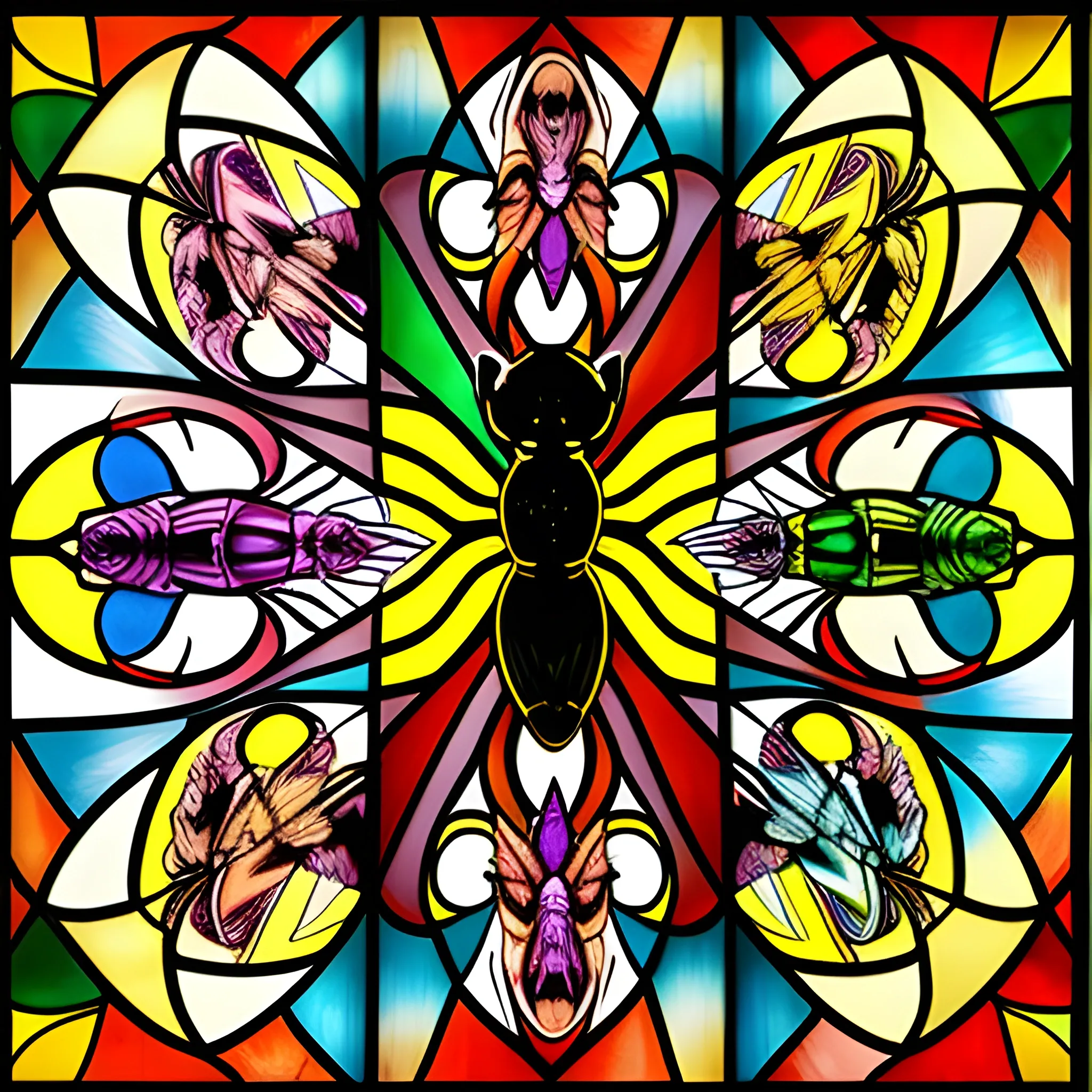 Vitral, multicolor, wasp, angel left side, demon right side, Cartoon