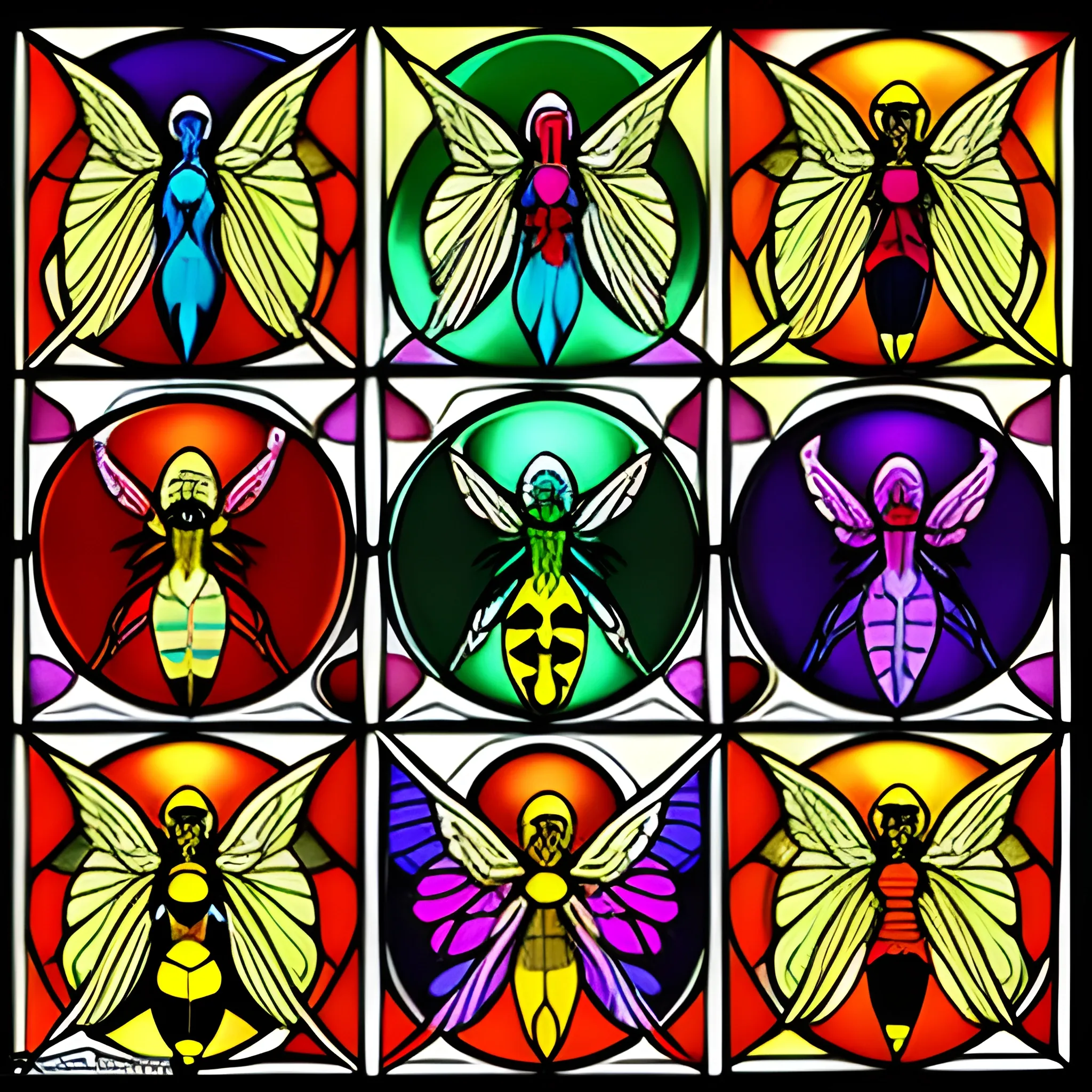 Vitral, multicolor, wasp, angel left side, demon right side, Cartoon