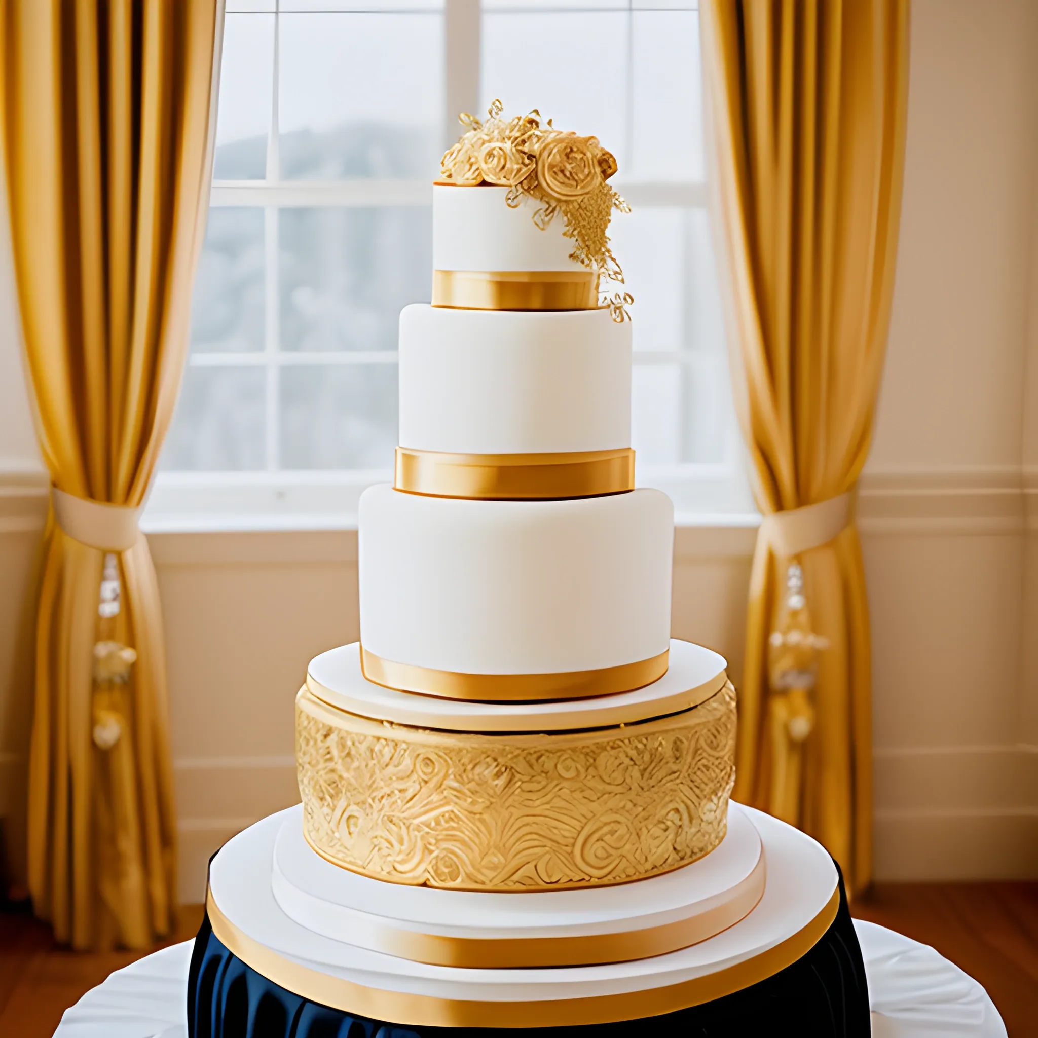 elegant two-story wedding cake with golden edge