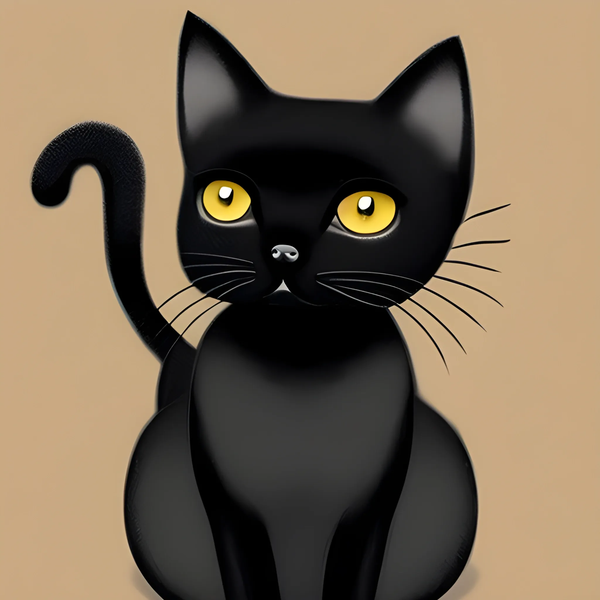 cat, full black, full length, big eyes, cartoon, image 4:9