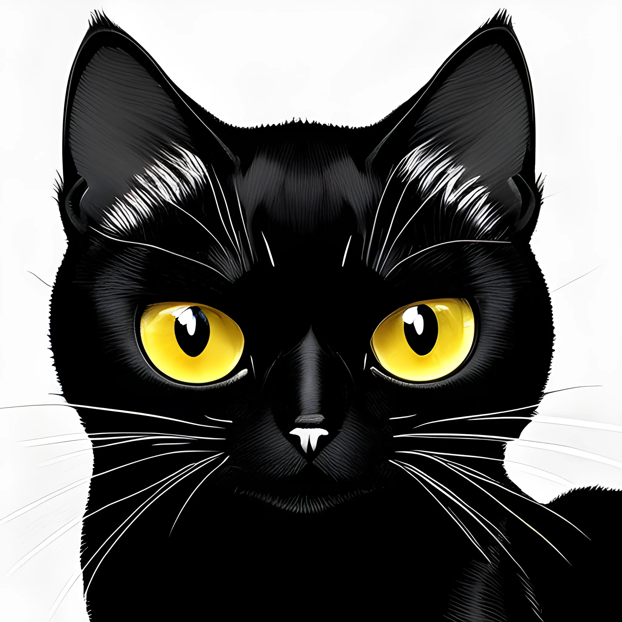 cat, full black, full length, big eyes, cartoon, image 4:9, white background