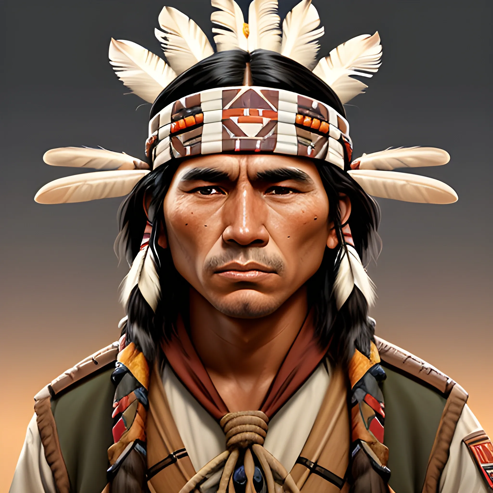 Professional painting of a native American scout Artstation illustrators, intricate details, face, portrait, headshot, illustration, UHD, 4K