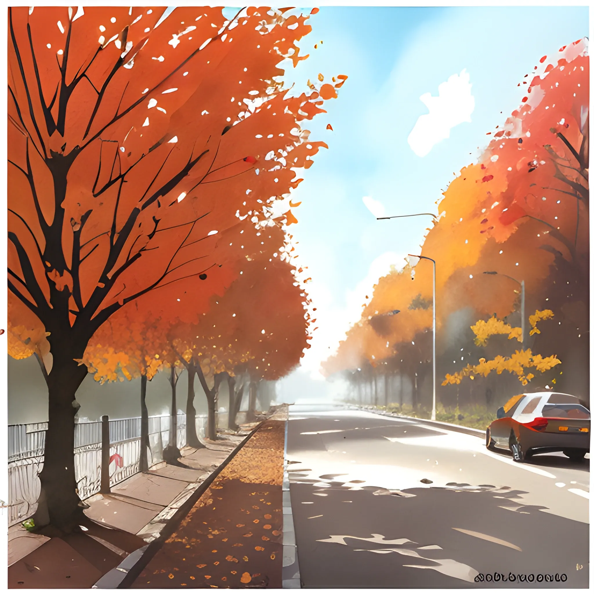 Avenida otoño acuarela pluma color claro en artstation