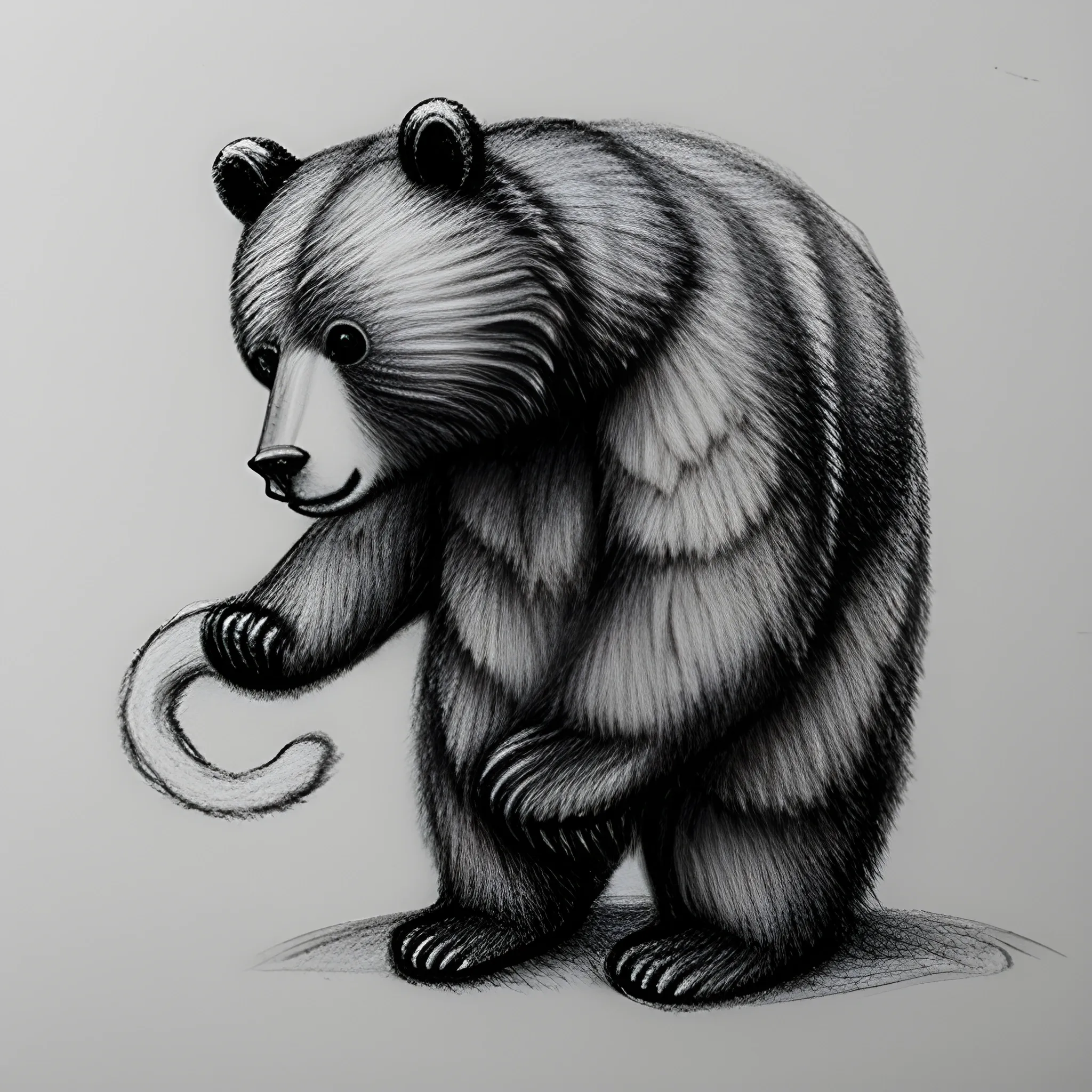 BEAR WITH CAT TAIL, Pencil Sketch