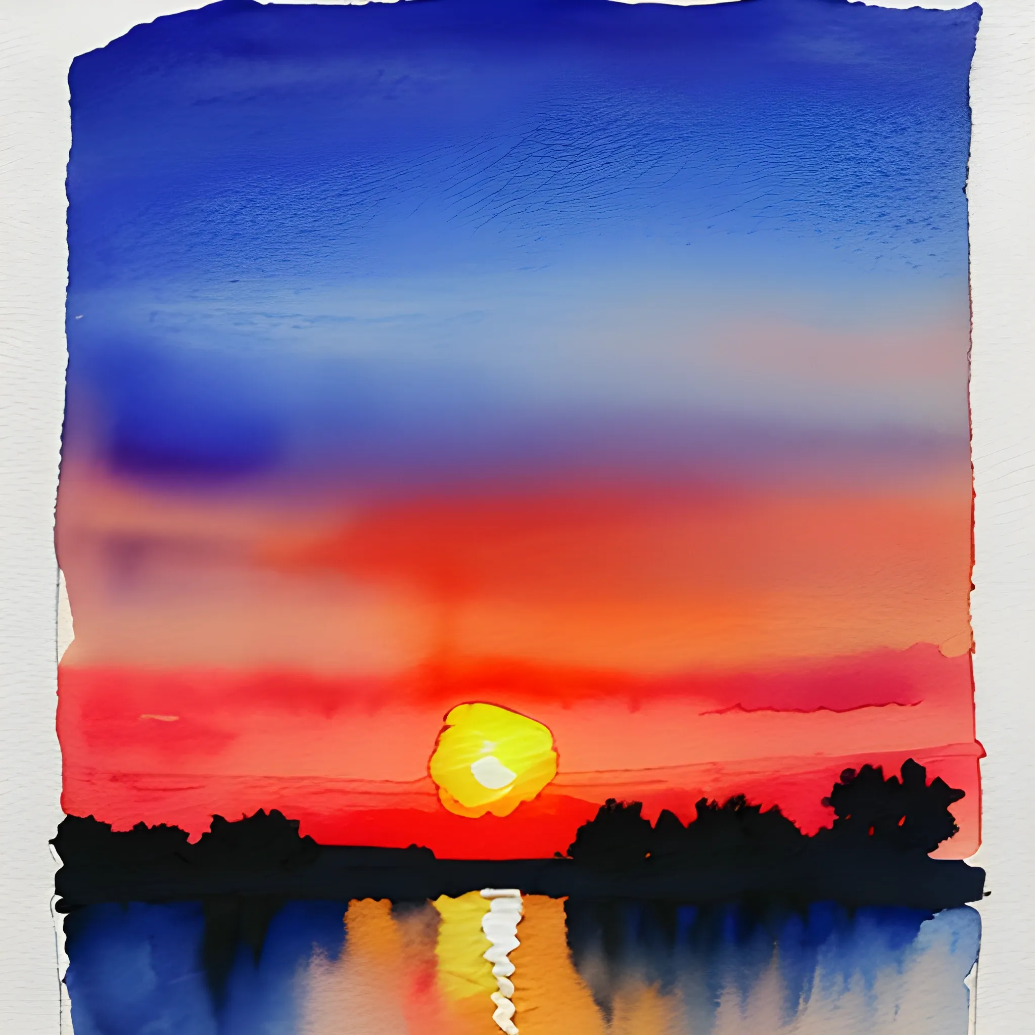 Sunset landscape painting, Water Color