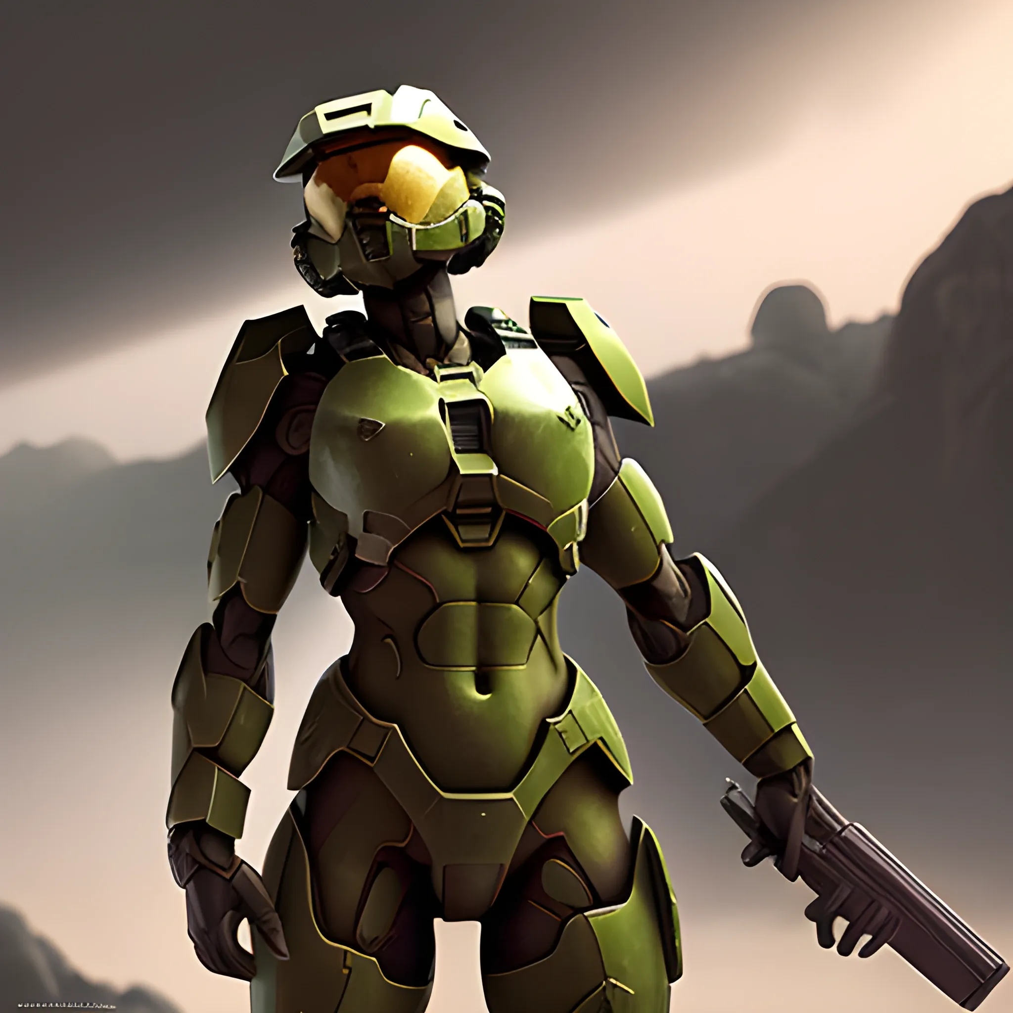 make a mostly nude but still safe for work female Halo spartan, 3D