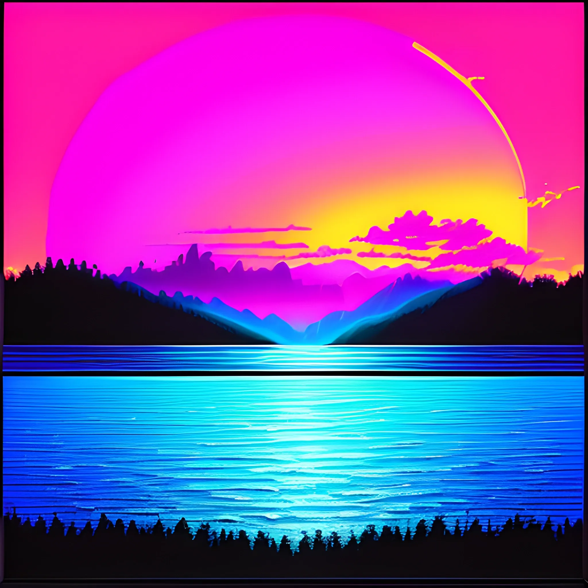 landscape photo, 
, retrowave, synthwave, painting frame