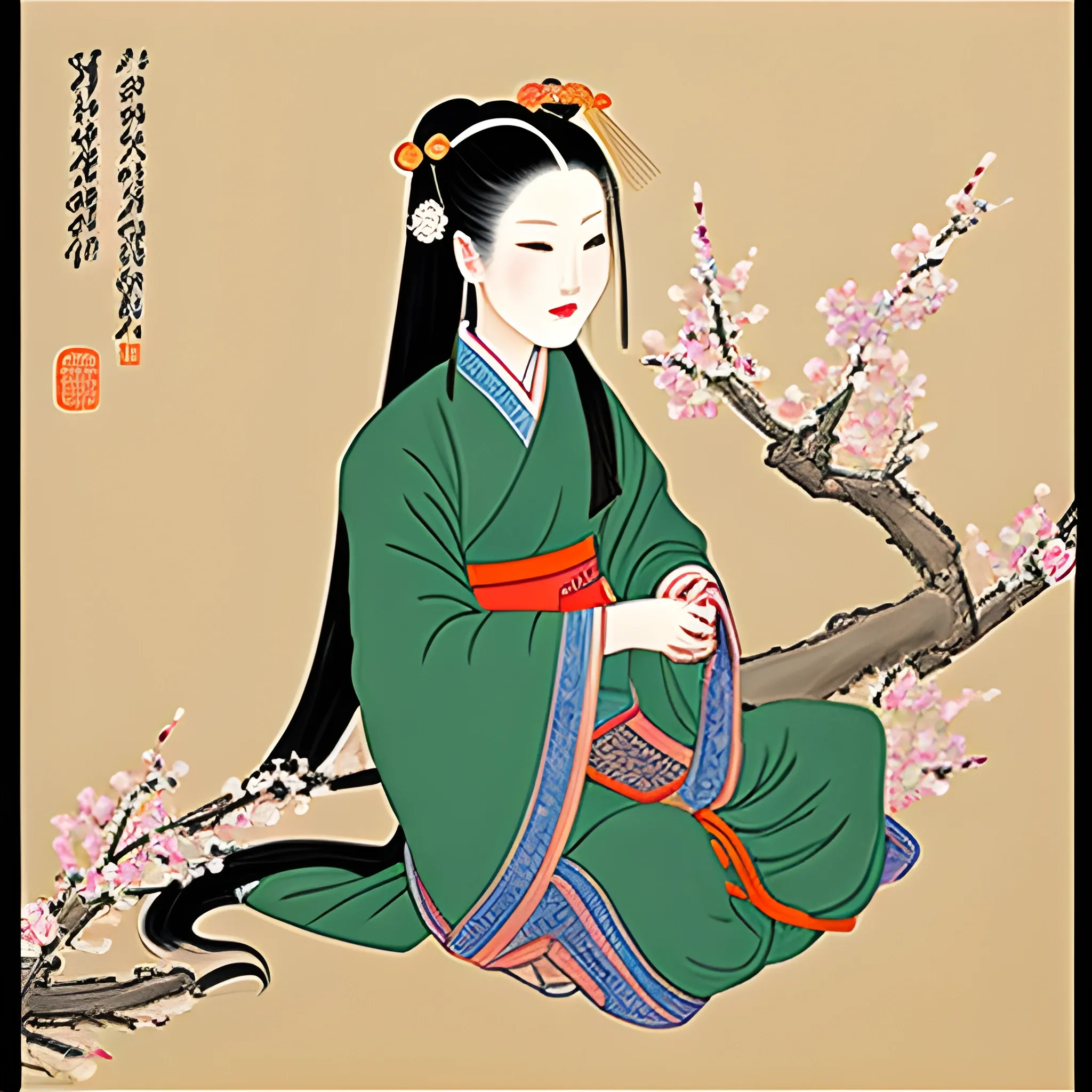 Pictures of ladies in ancient Chinese traditional painting style, elegant, master paintings, Cartoon