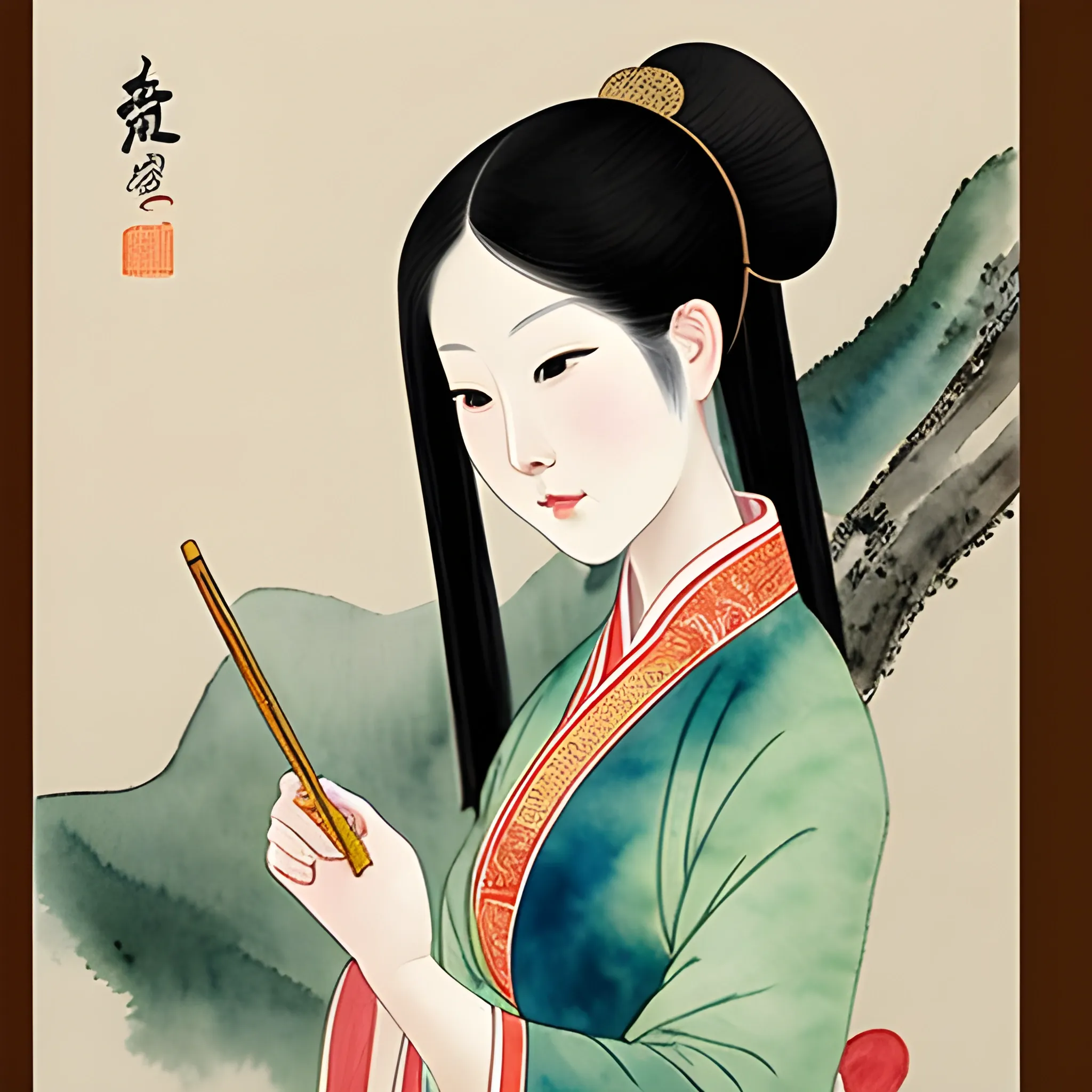 Pictures of ladies in ancient Chinese traditional painting style, elegant, master paintings Water Color