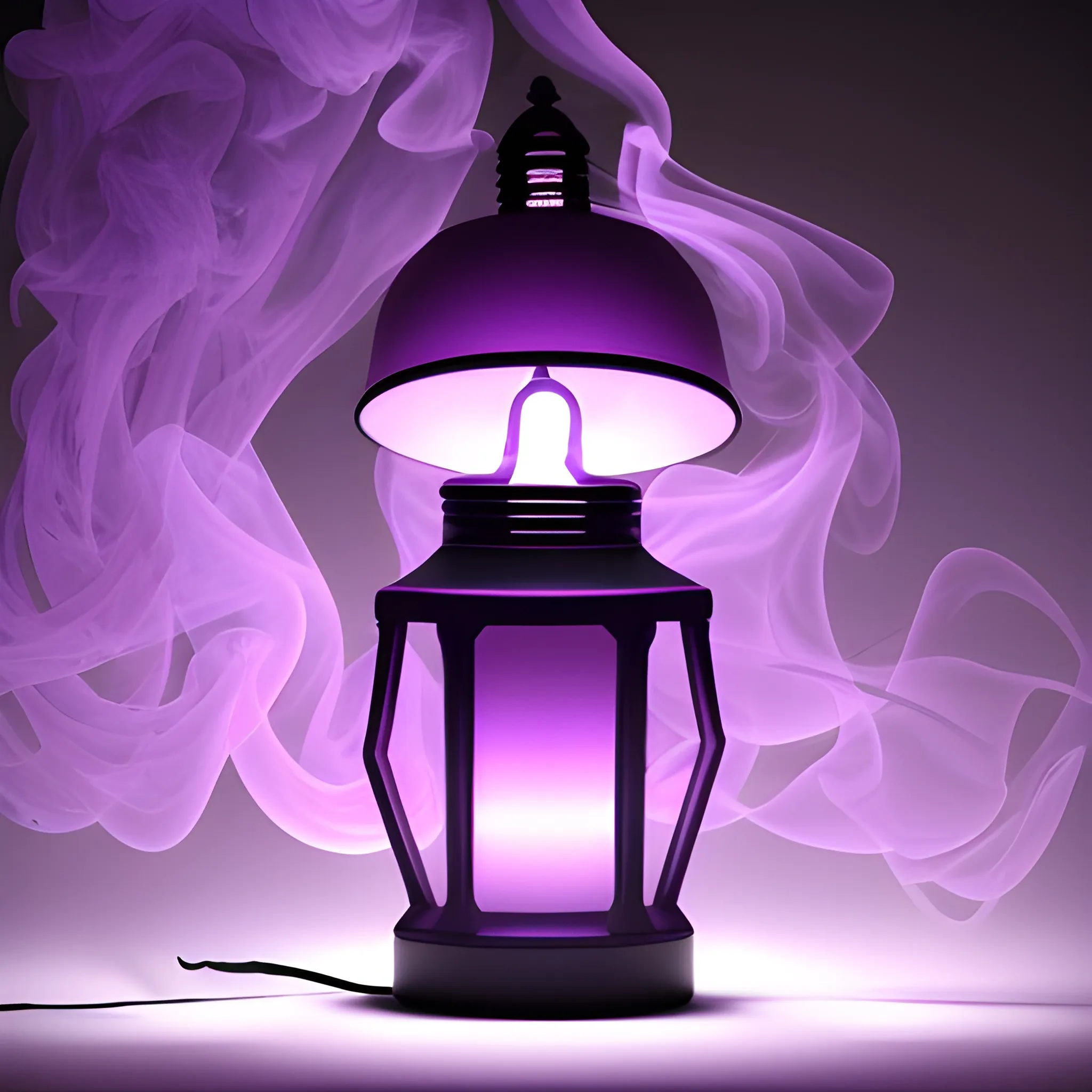 A lamp with purple smoke coming out of it