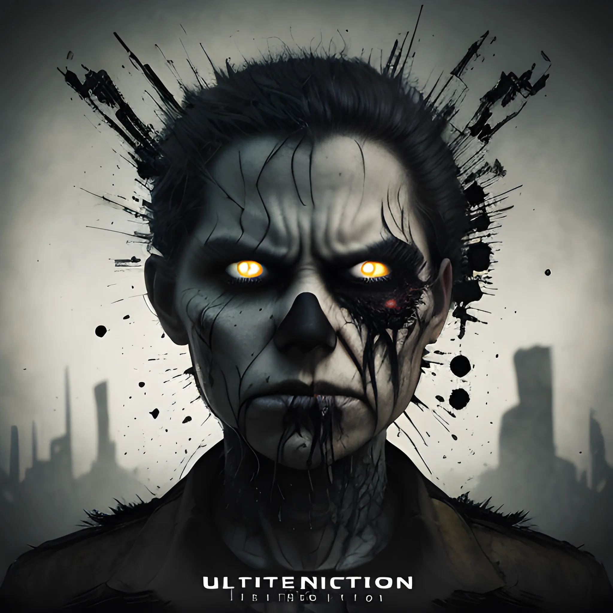 Thematic fitting music cover for a dark, angry track called Disintegration, ultrarealistic, 4k, UHD, 3D, 3000x3000