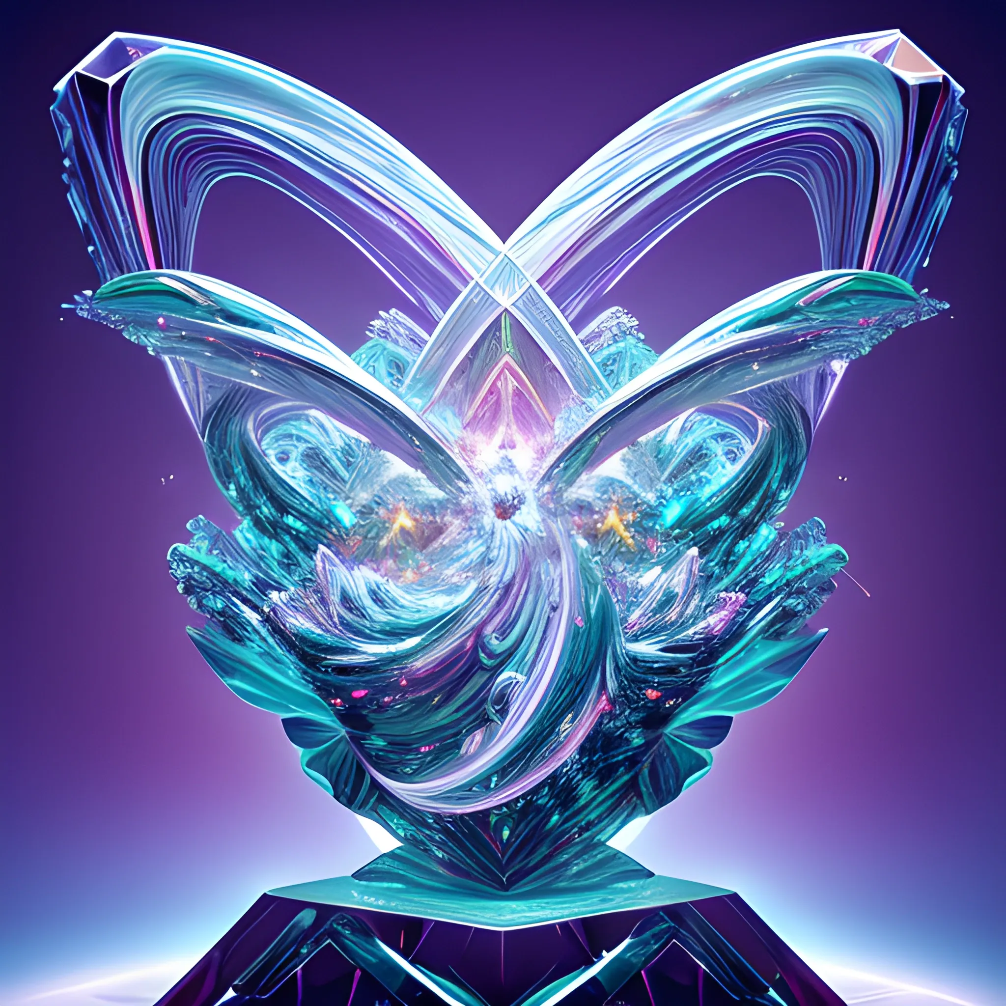 A meticulously sculpted digital sculpture, facets shimmering in a cascade of light, floats gracefully against a backdrop of swirling nebula, Trippy