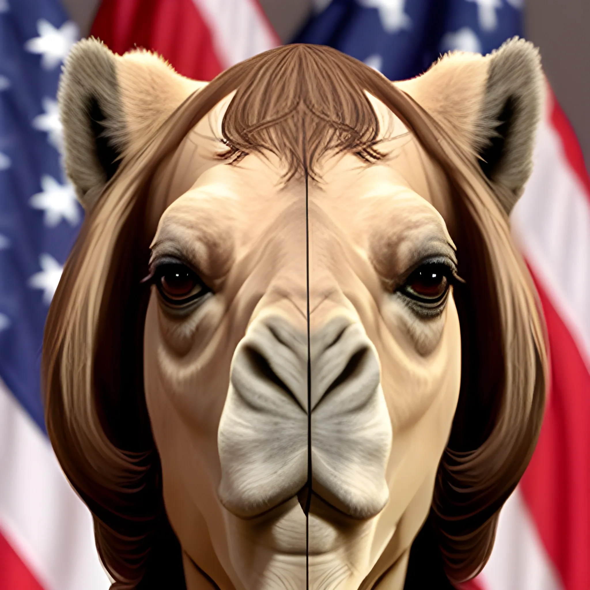 camel with Kamala's Harris' face and hair