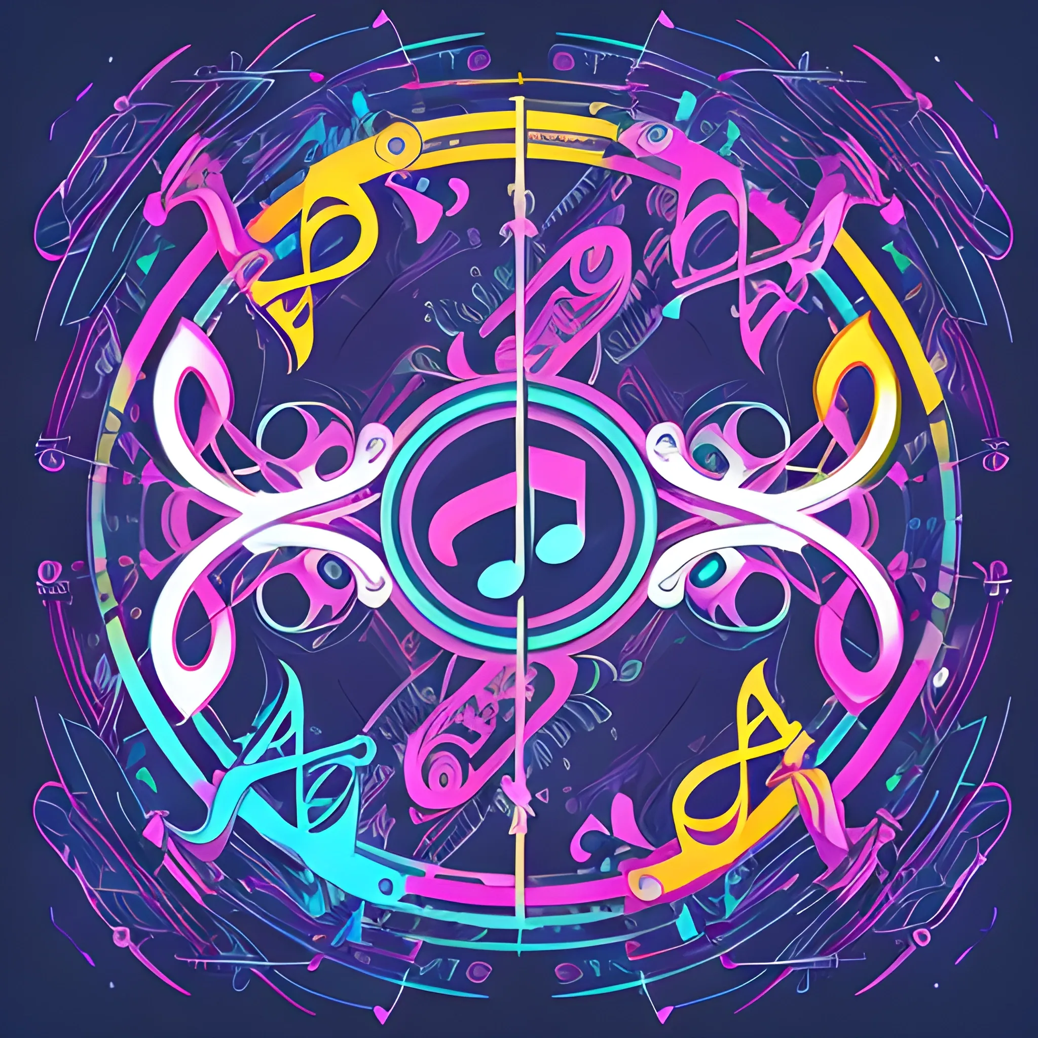 "High-resolution 4K anime-style avatar featuring abstract musical elements. The design should include stylized musical symbols like notes, treble clefs, and abstract representations of instruments such as pianos or guitars. Incorporate vibrant, colorful patterns and dynamic shapes to evoke the essence of music. The composition should be artistic and engaging, focusing on musical themes without depicting specific characters."
