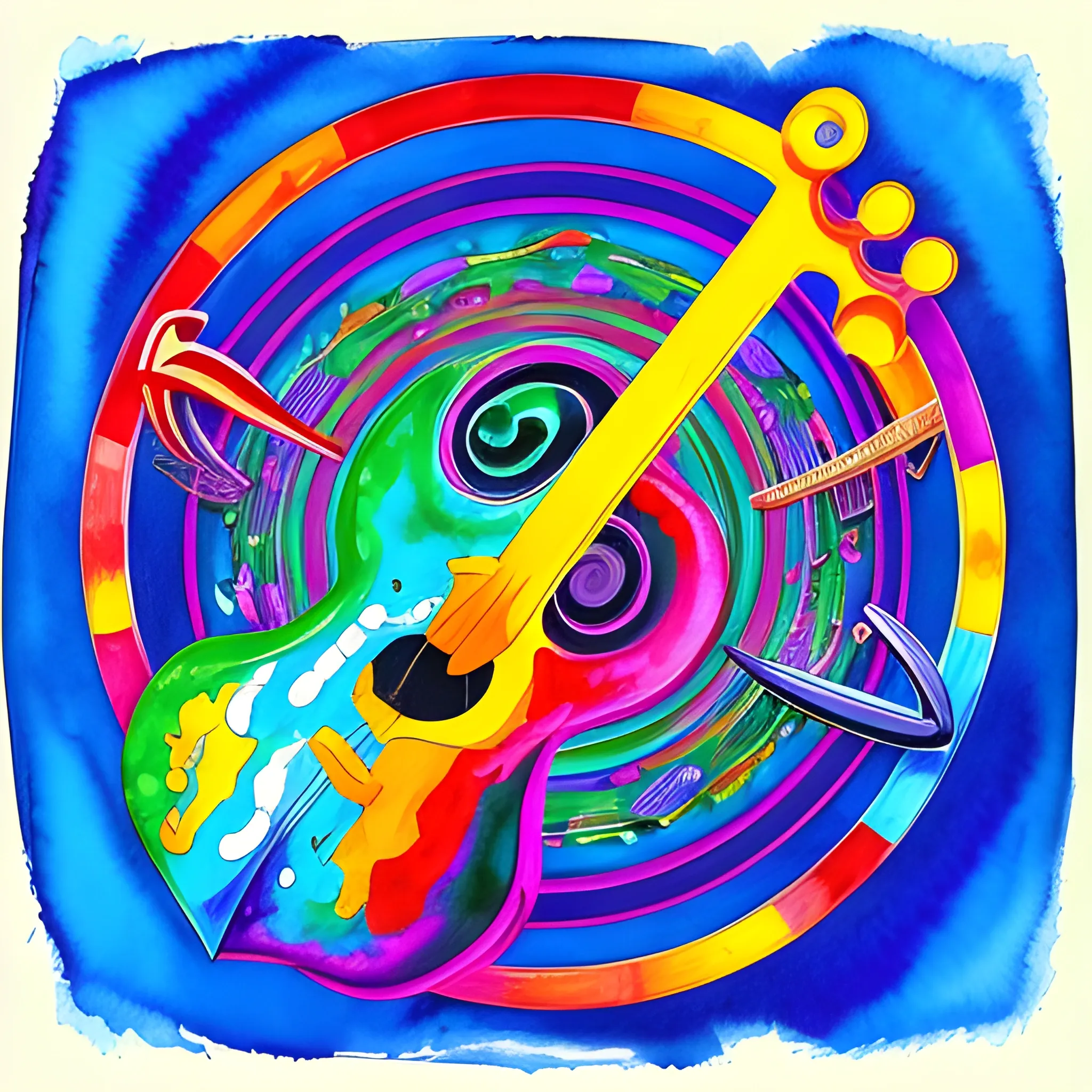 anime-style avatar featuring abstract musical elements. The design should include stylized musical symbols like notes, treble clefs, and abstract representations of instruments such as pianos or guitars. Incorporate vibrant, colorful patterns and dynamic shapes to evoke the essence of music. The composition should be artistic and engaging, focusing on musical themes without depicting specific characters.", 3D, Cartoon, Water Color, Oil Painting, Trippy