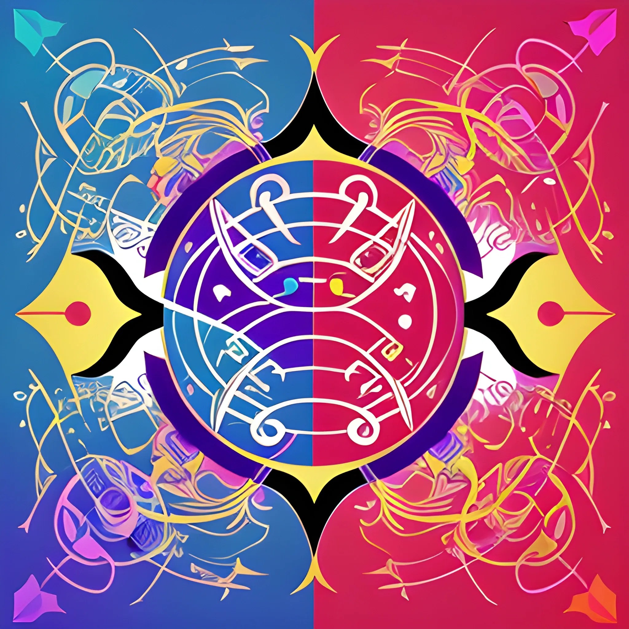 anime-style avatar featuring abstract musical elements. The design should include stylized musical symbols like notes, treble clefs, and abstract representations of instruments such as pianos or guitars. Incorporate vibrant, colorful patterns and dynamic shapes to evoke the essence of music. The composition should be artistic and engaging, focusing on musical themes without depicting specific characters.", 3D