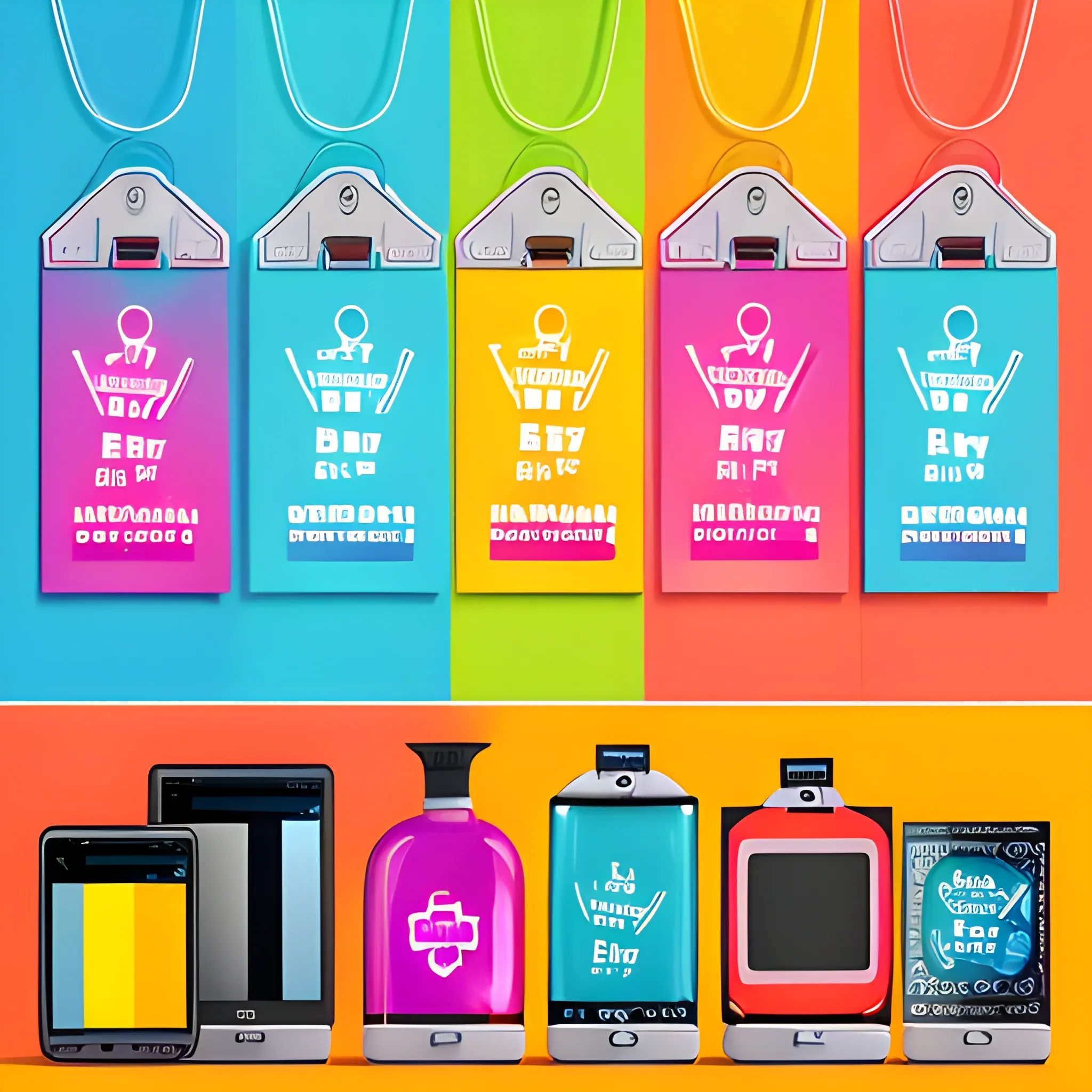 A promotional image with bold discount tags and labels. Display a variety of products like electronics, toys, and home items on a vibrant, attention-grabbing background. Use bright colors and dynamic lighting to emphasize the discount theme, creating a visually engaging and festive atmosphere.
