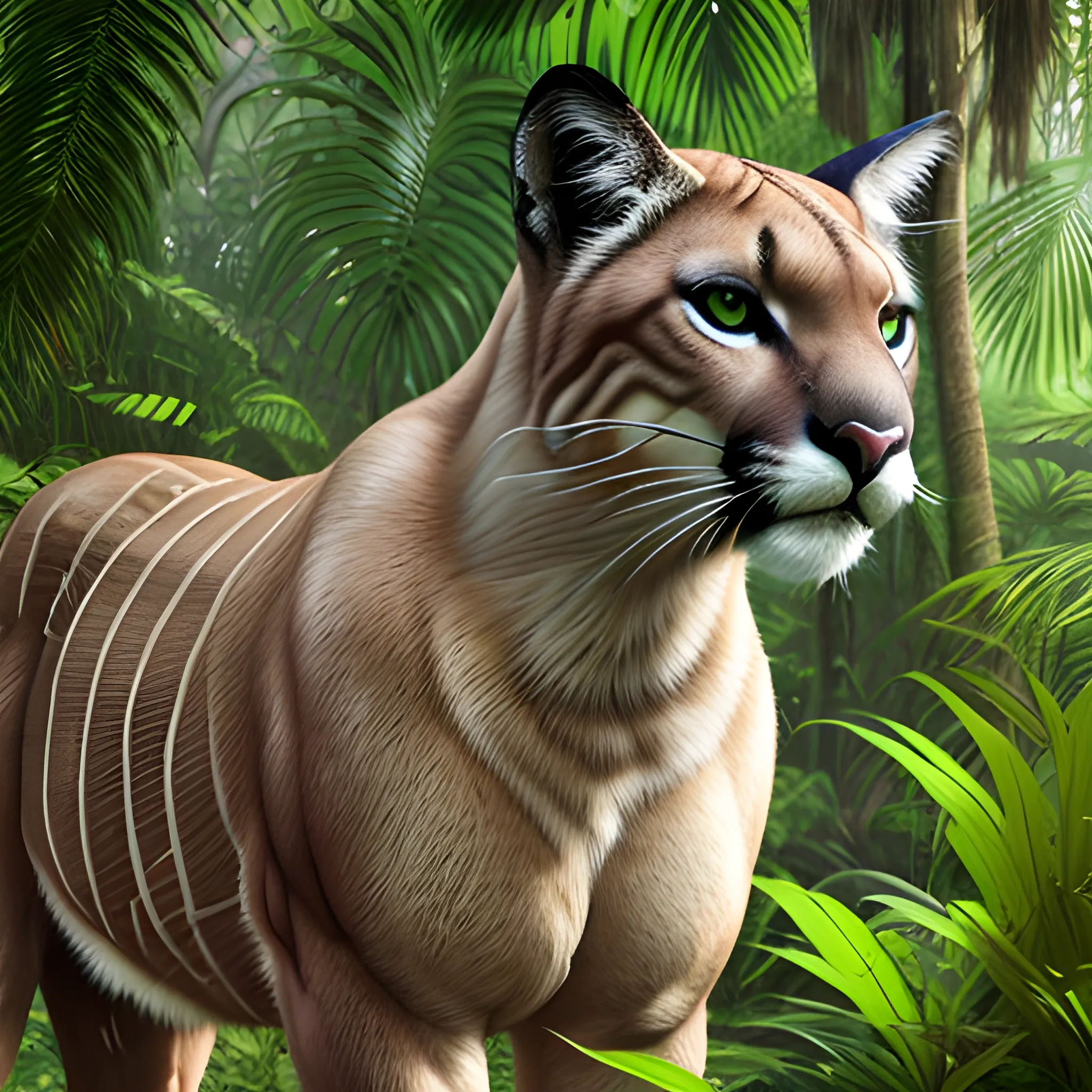 Majestic puma in tropical forest ultra high definition 8k ultrarealistics