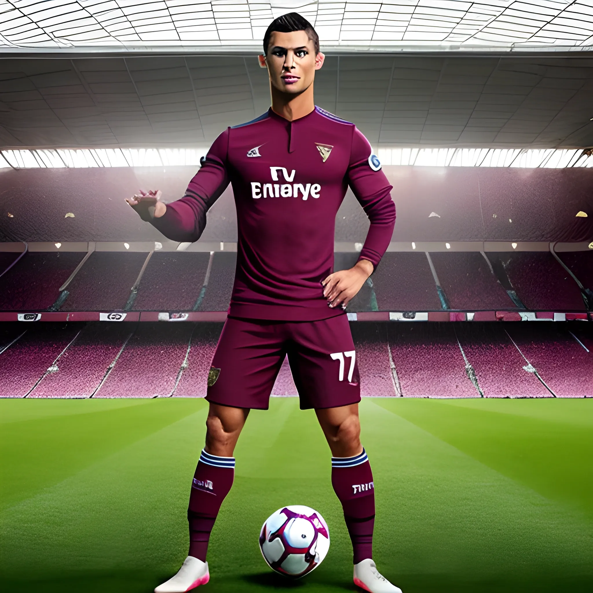 CRISTIANO RONALDO showing off West Ham football club new kit  in stadium full body 