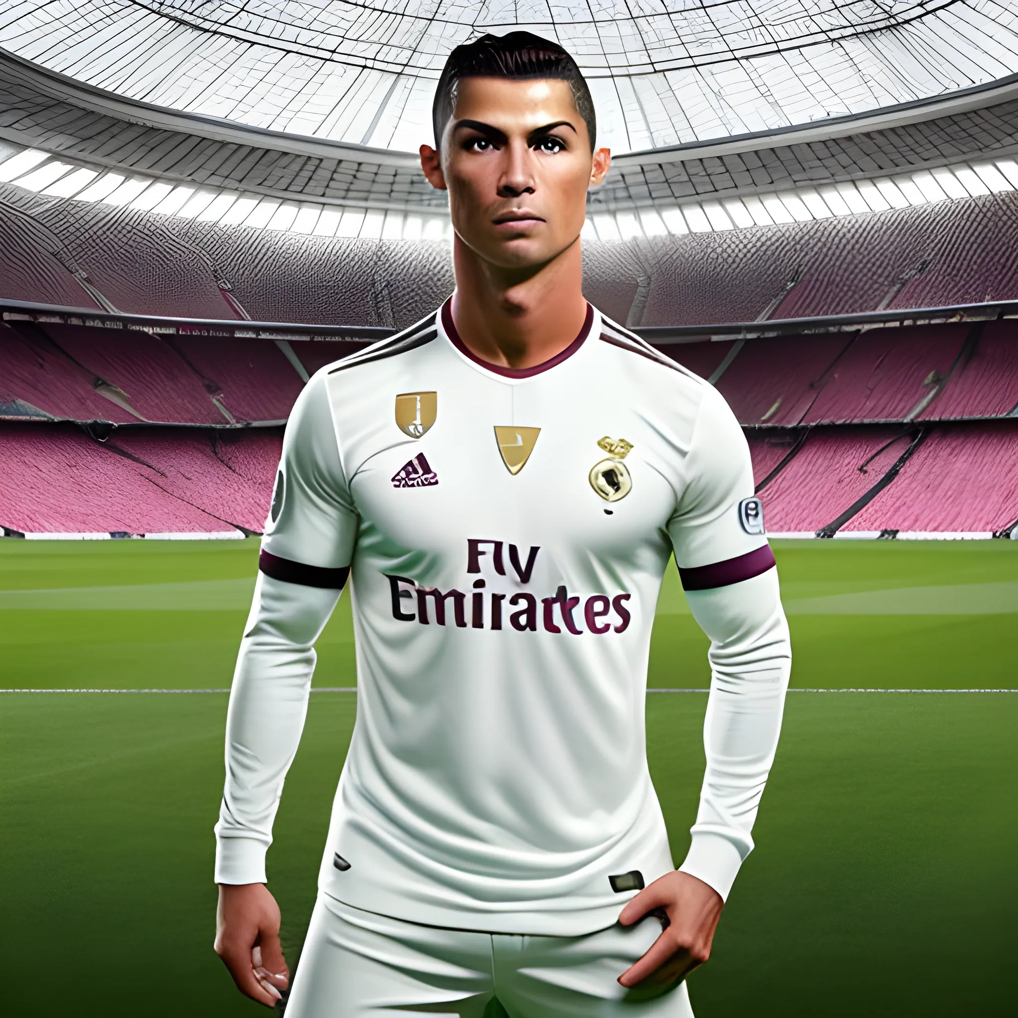 CRISTIANO RONALDO showing off West Ham football club new kit  in stadium full body with west ham badge , 3D