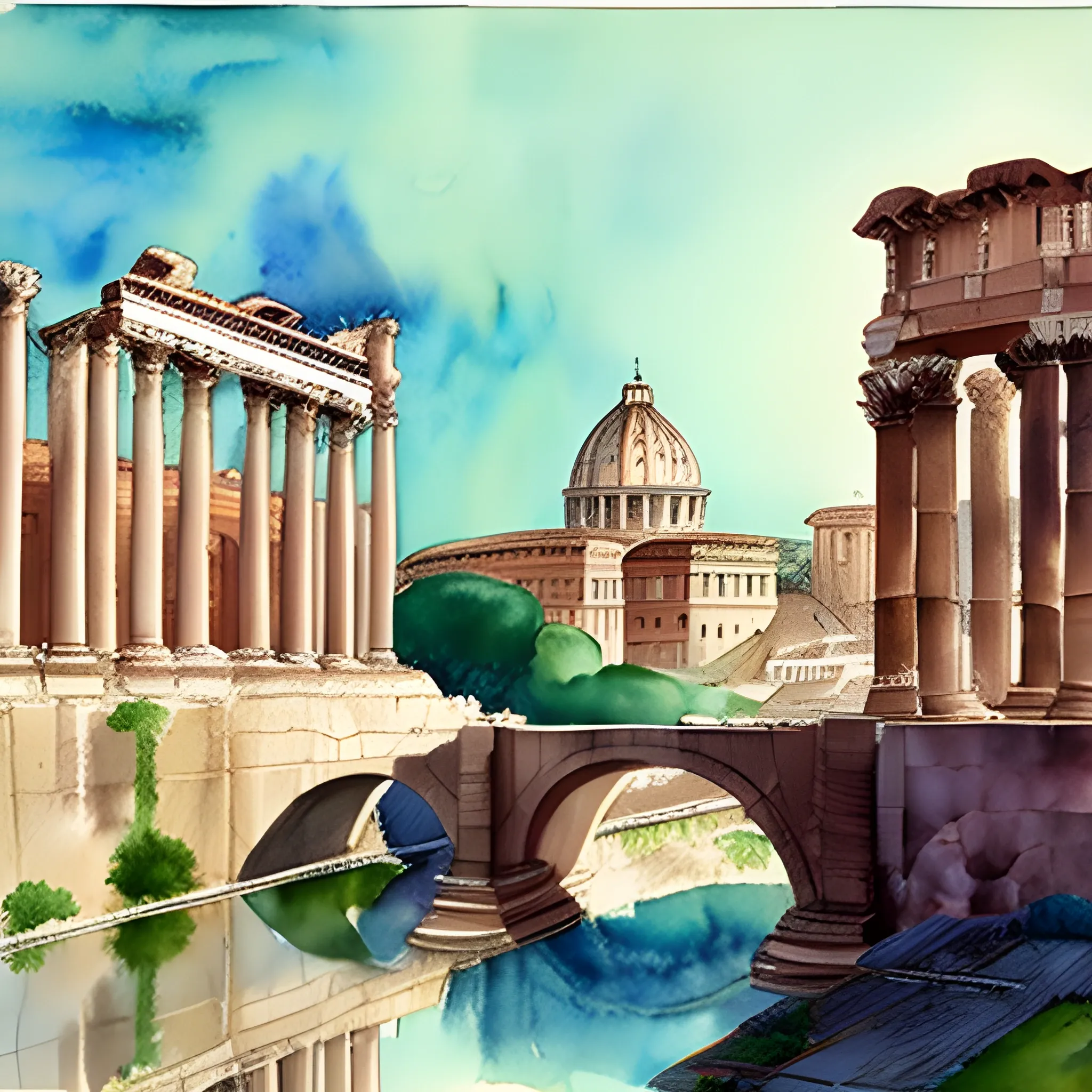 ancient rome dreamy, Water Color, - Arthub.ai