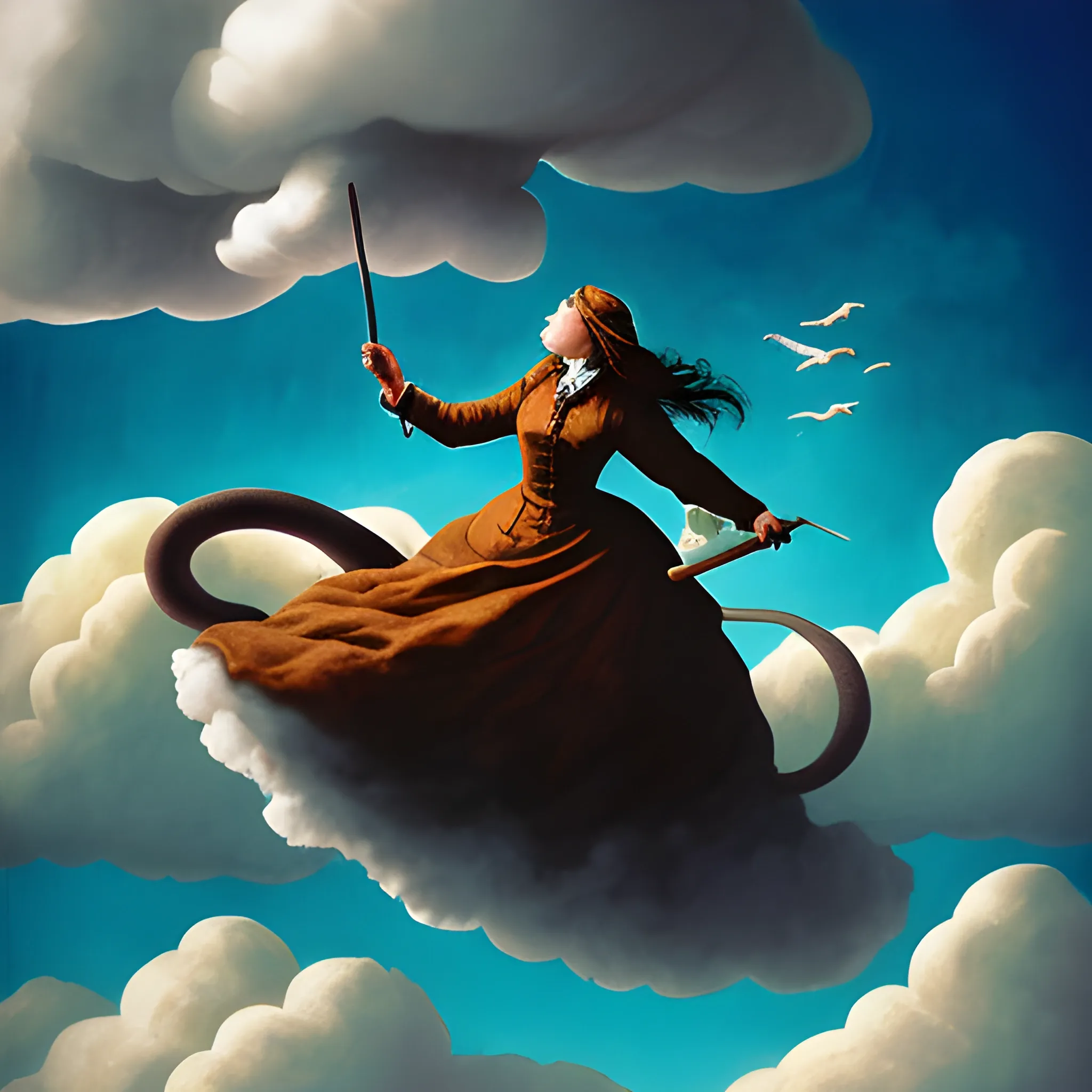 a woman killing rats in the clouds