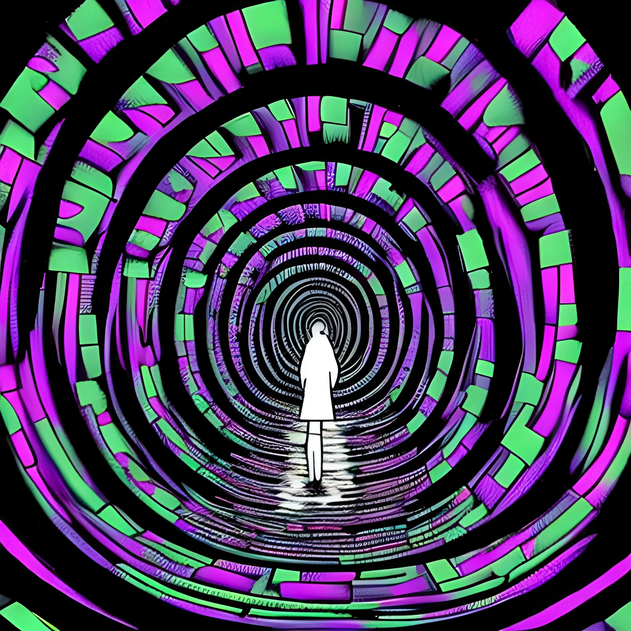 A person lost in a dark labyrinth, Trippy