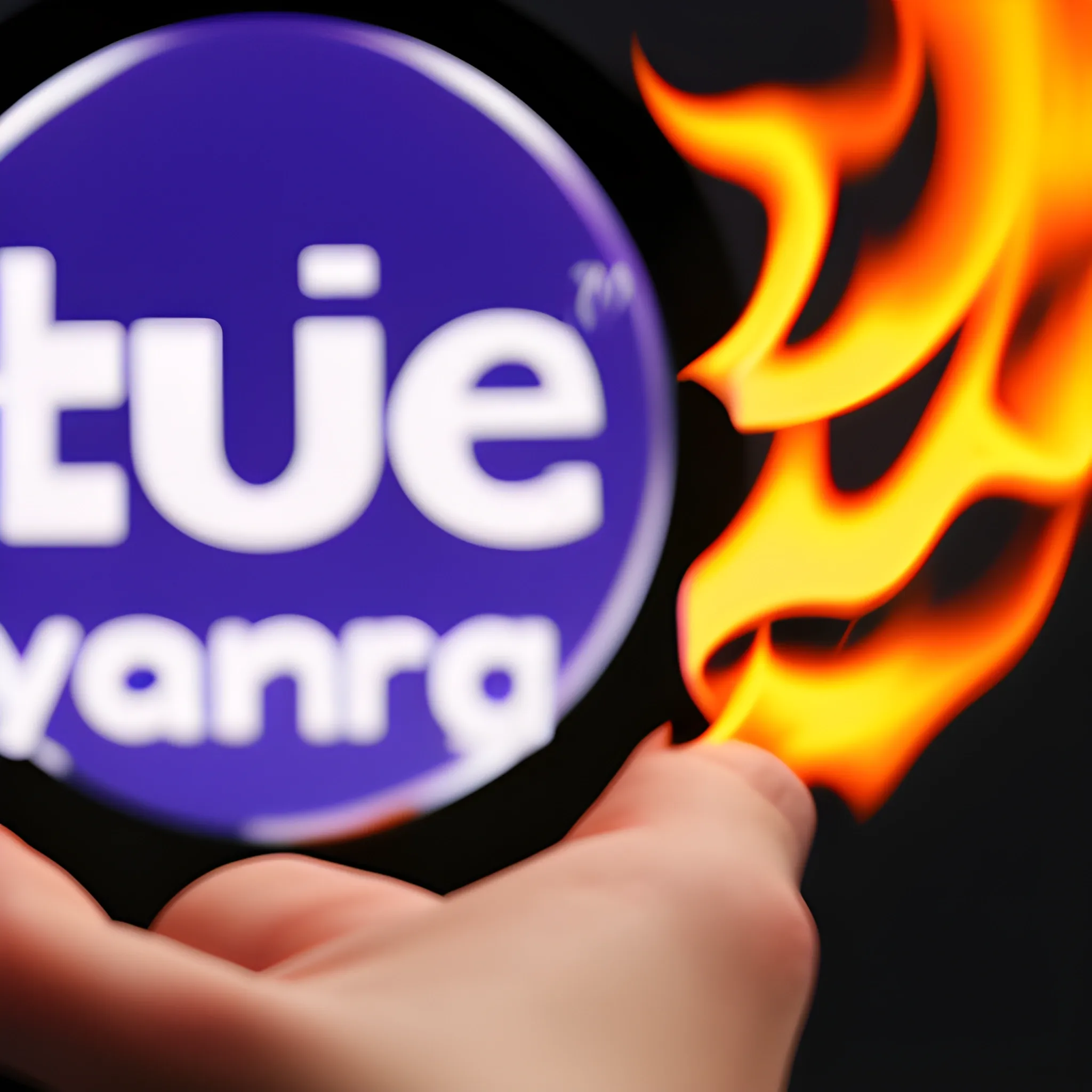 Yahoo logo burning, background fire effect