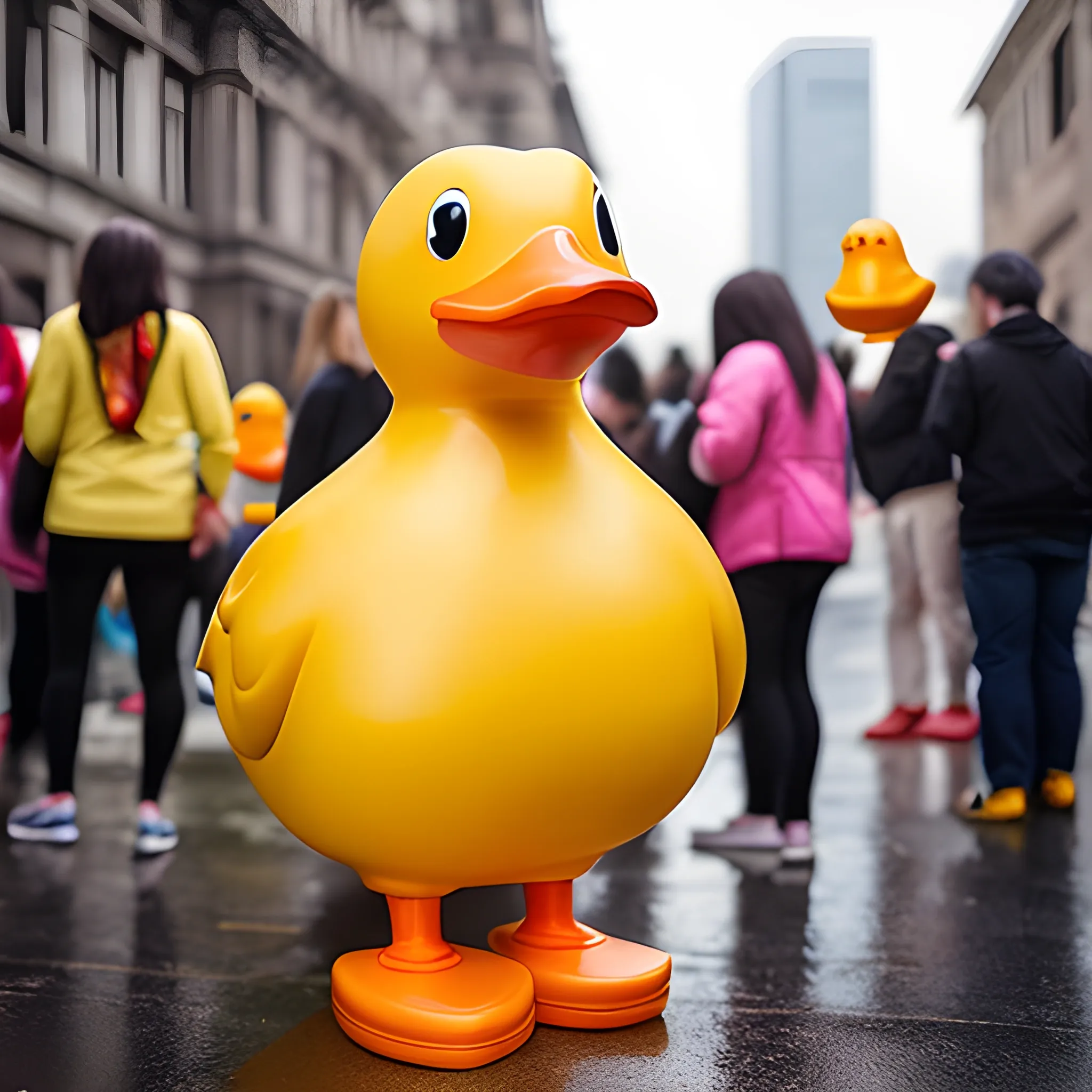 a woman dressed as a rubber duck