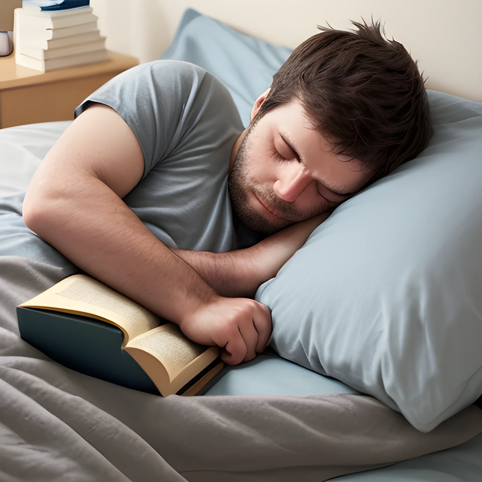 person sleeping with a book in his right hand