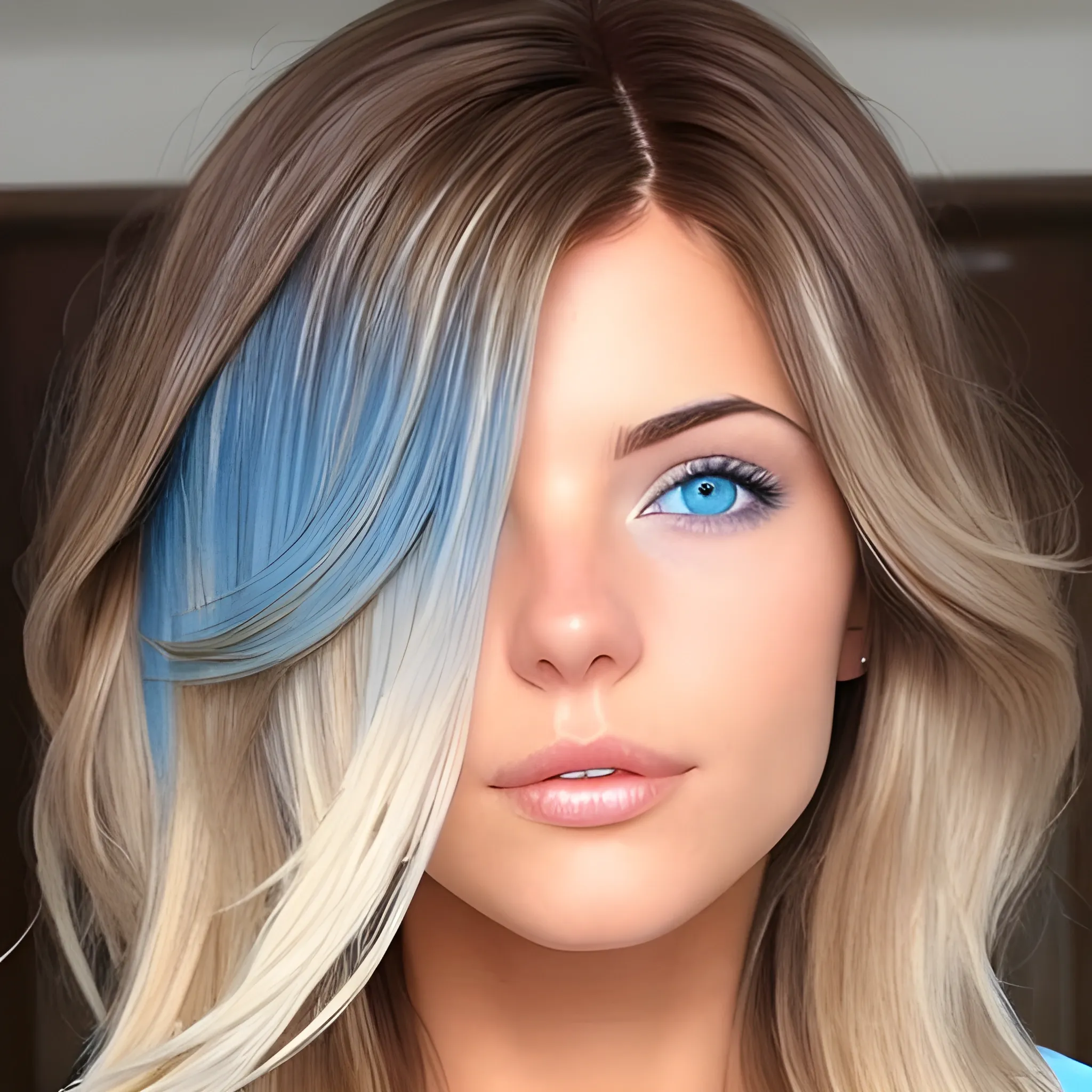 Ombre brown to blonde hair blue eyes italian female