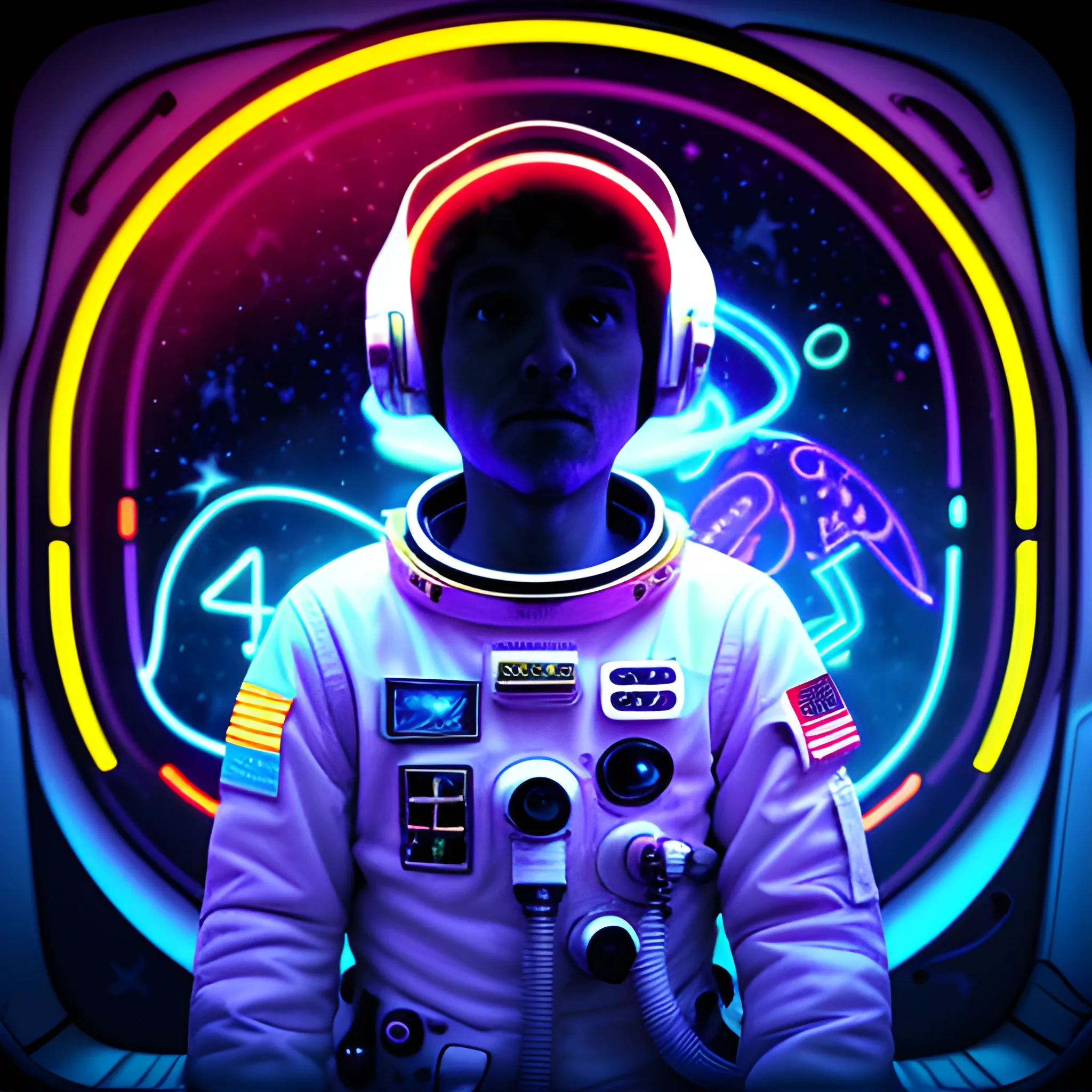 astronaut lost in space with neon lights