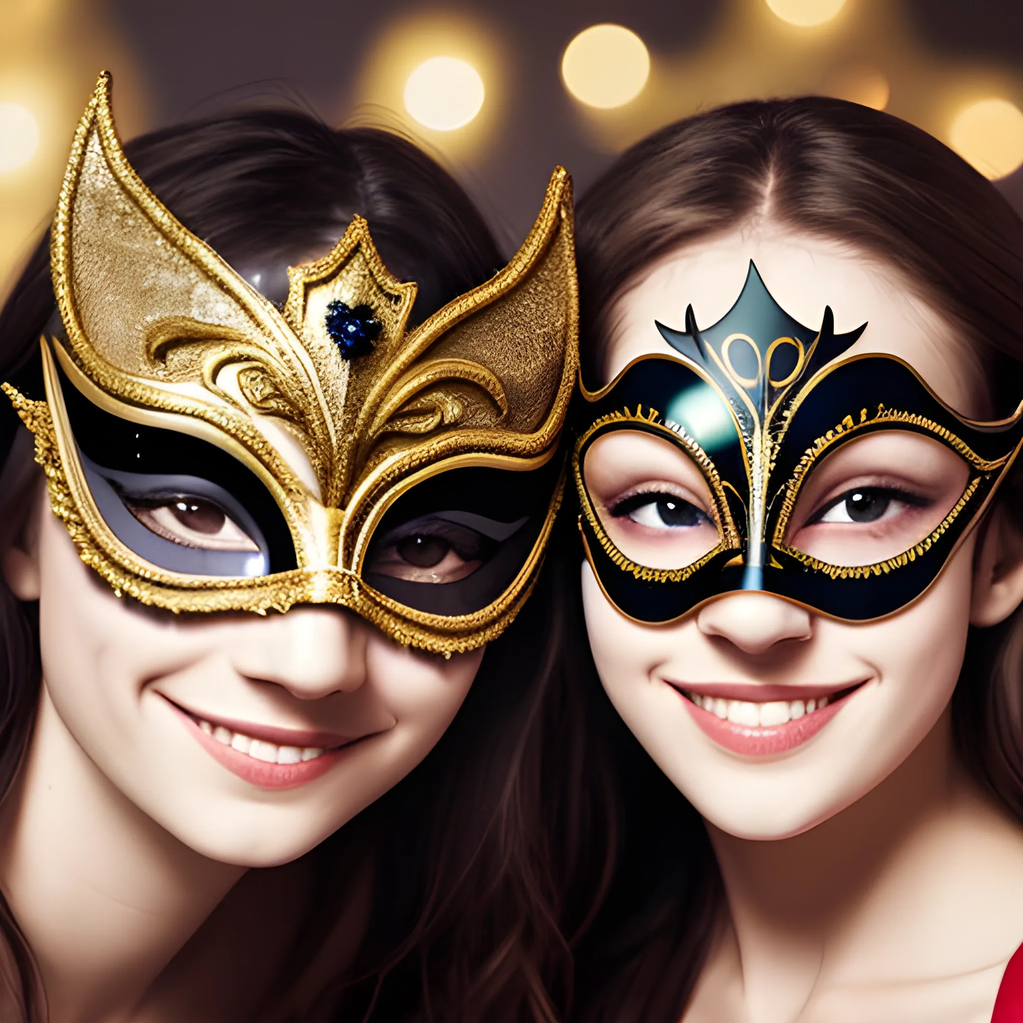 A frame titled "my friends"  with a picture of people with happy masquerade masks.