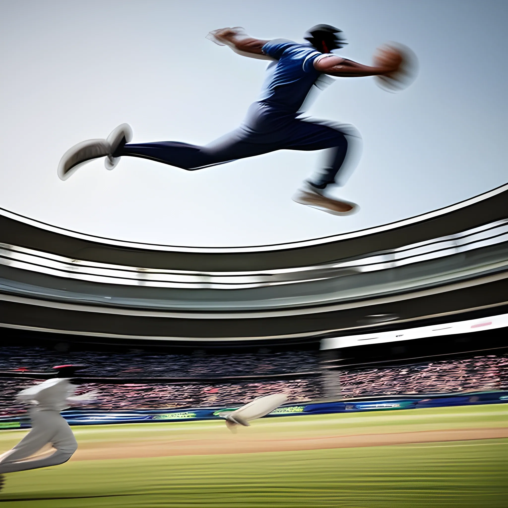 A dynamic, high-speed depiction of a cricket ball soaring through the air, leaving a blurred trail behind it, as it hurtles towards the opponent's court in a game of intense competition, captured in the style of a sports photography master.