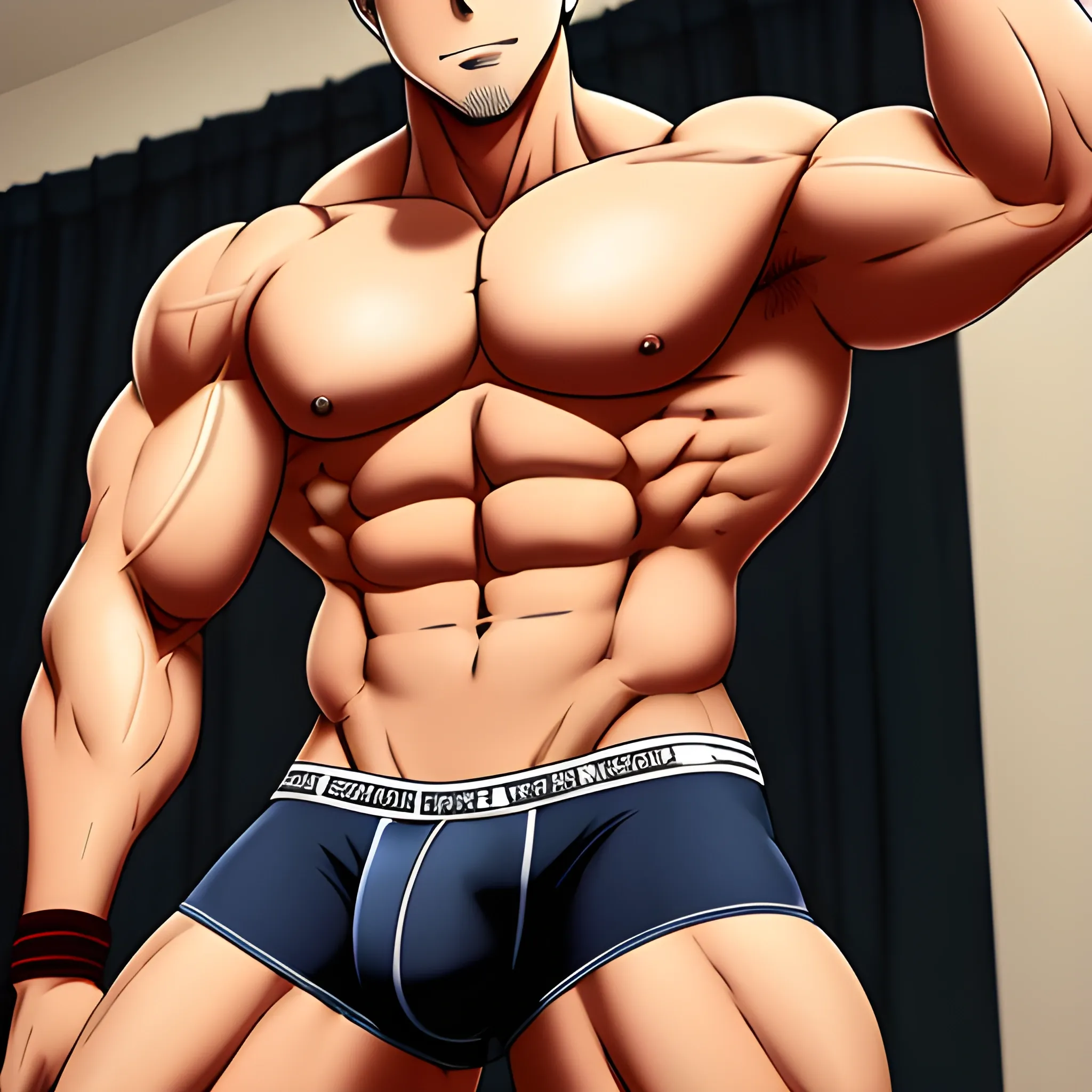 Big underwear bulge muscular man anime